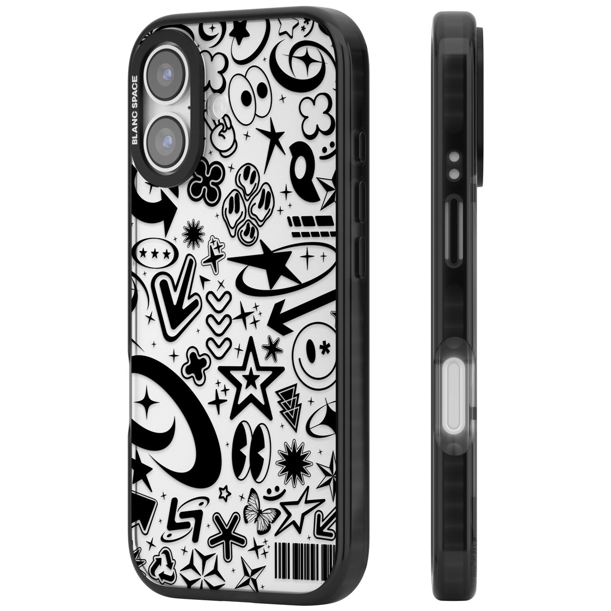 Black Y2K Pattern iPhone 16 / iPhone 16 Plus / iPhone 17 Impact Black Phone Case side