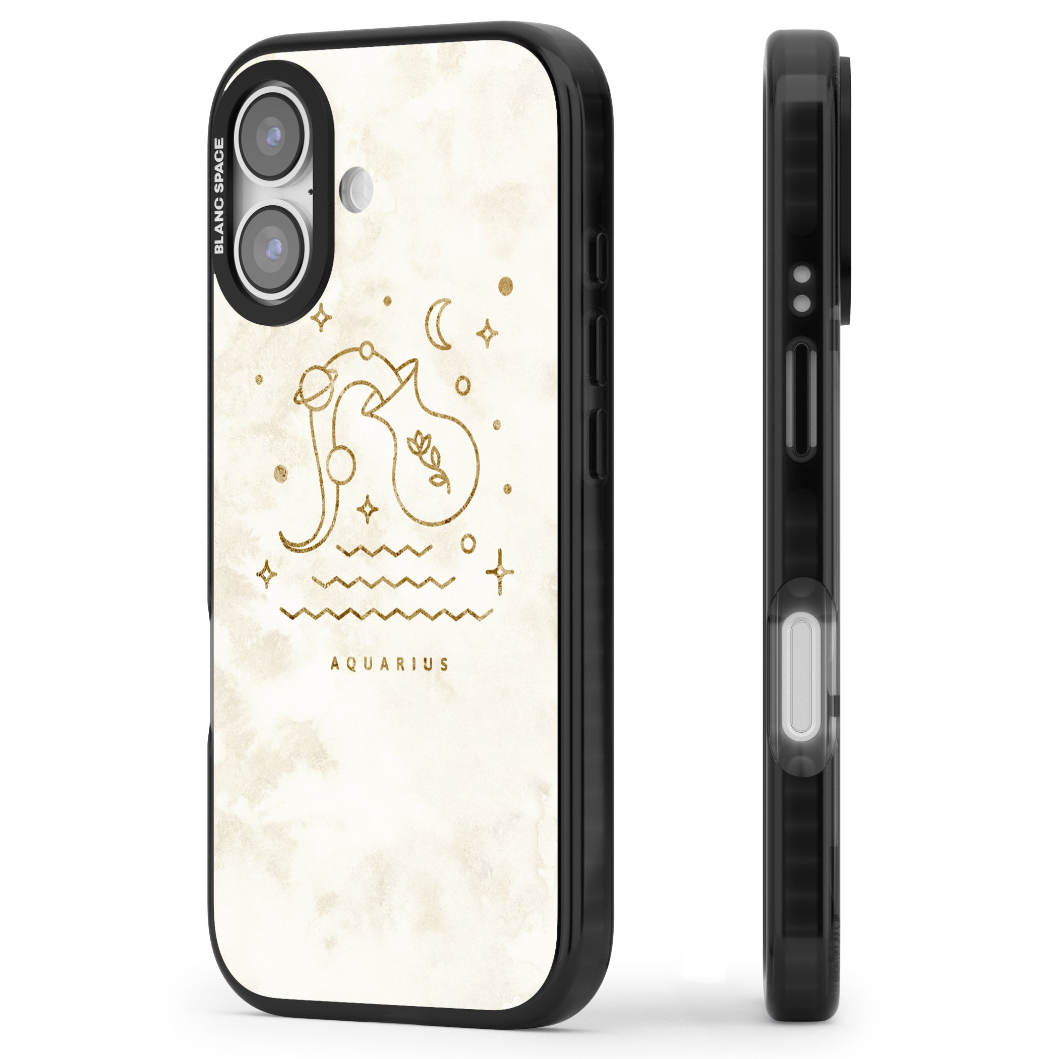 Aquarius Golden Emblem iPhone 17 Impact Black Phone Case Side Profile