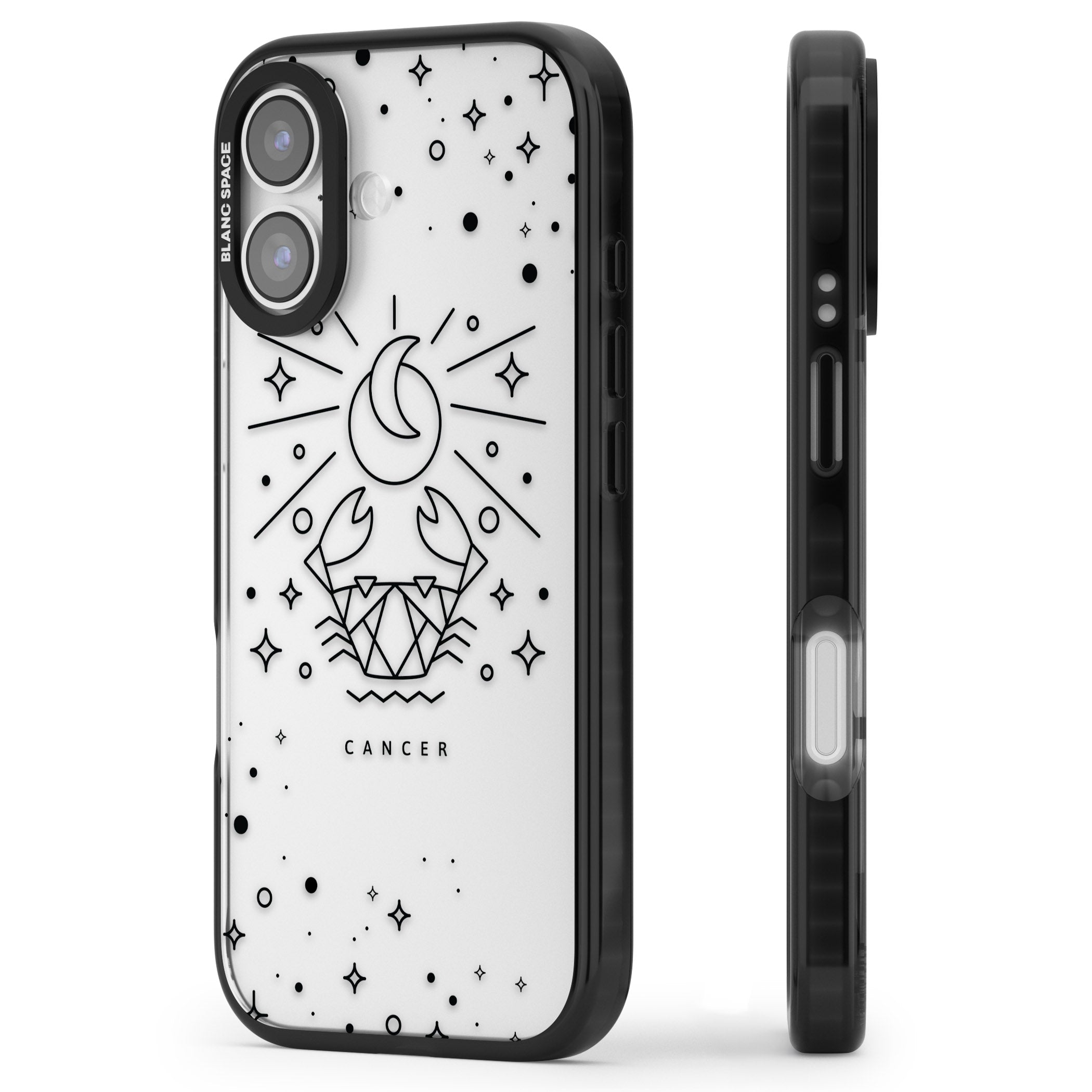 Zodiac Cancer Moon iPhone 17 Impact Black Phone Case Side Profile