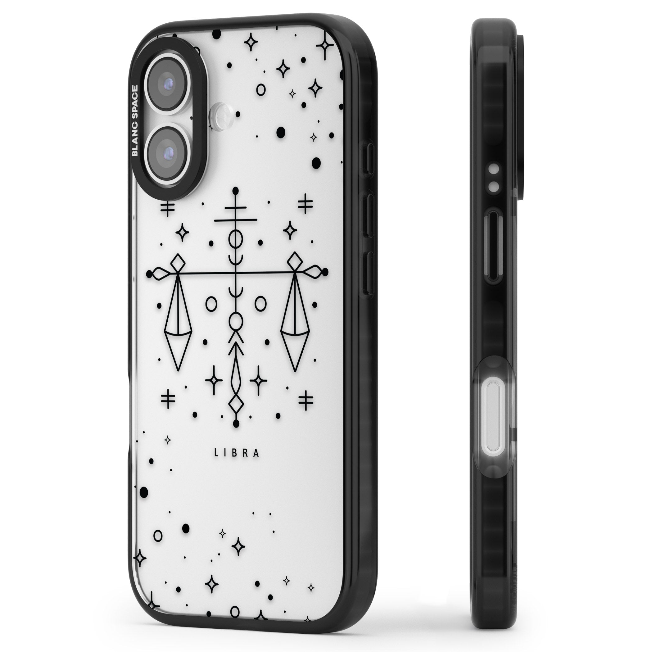 Libra Abstract Zodiac iPhone 17 Impact Black Phone Case Side Profile