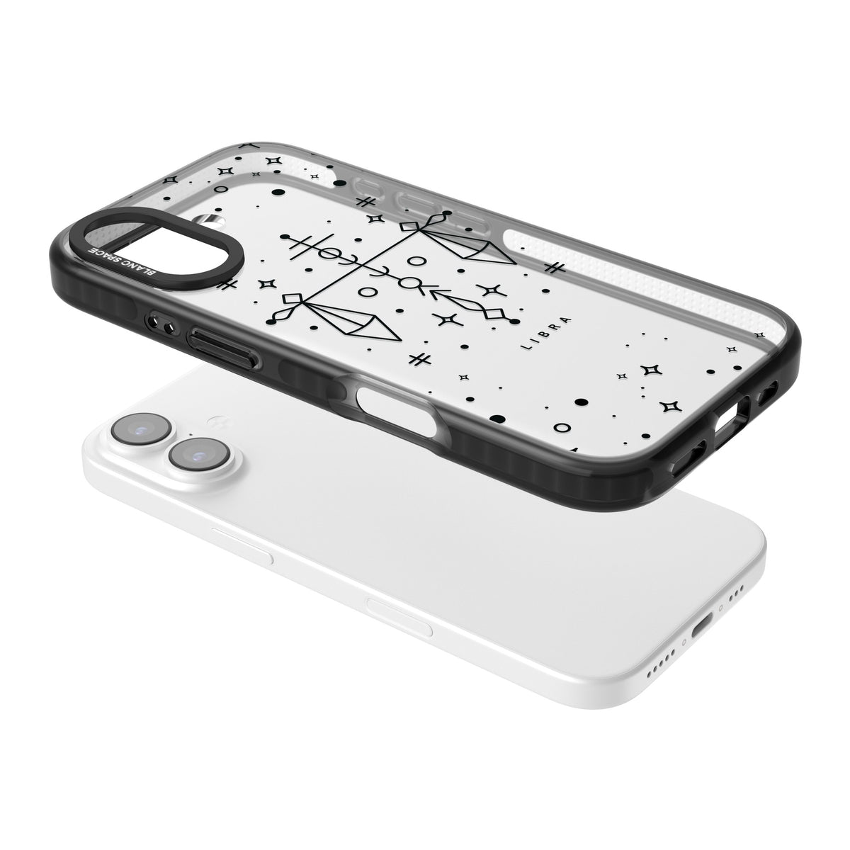 Libra Abstract Zodiac iPhone 16 / iPhone 16 Plus / iPhone 17 Impact Black Phone Case angled
