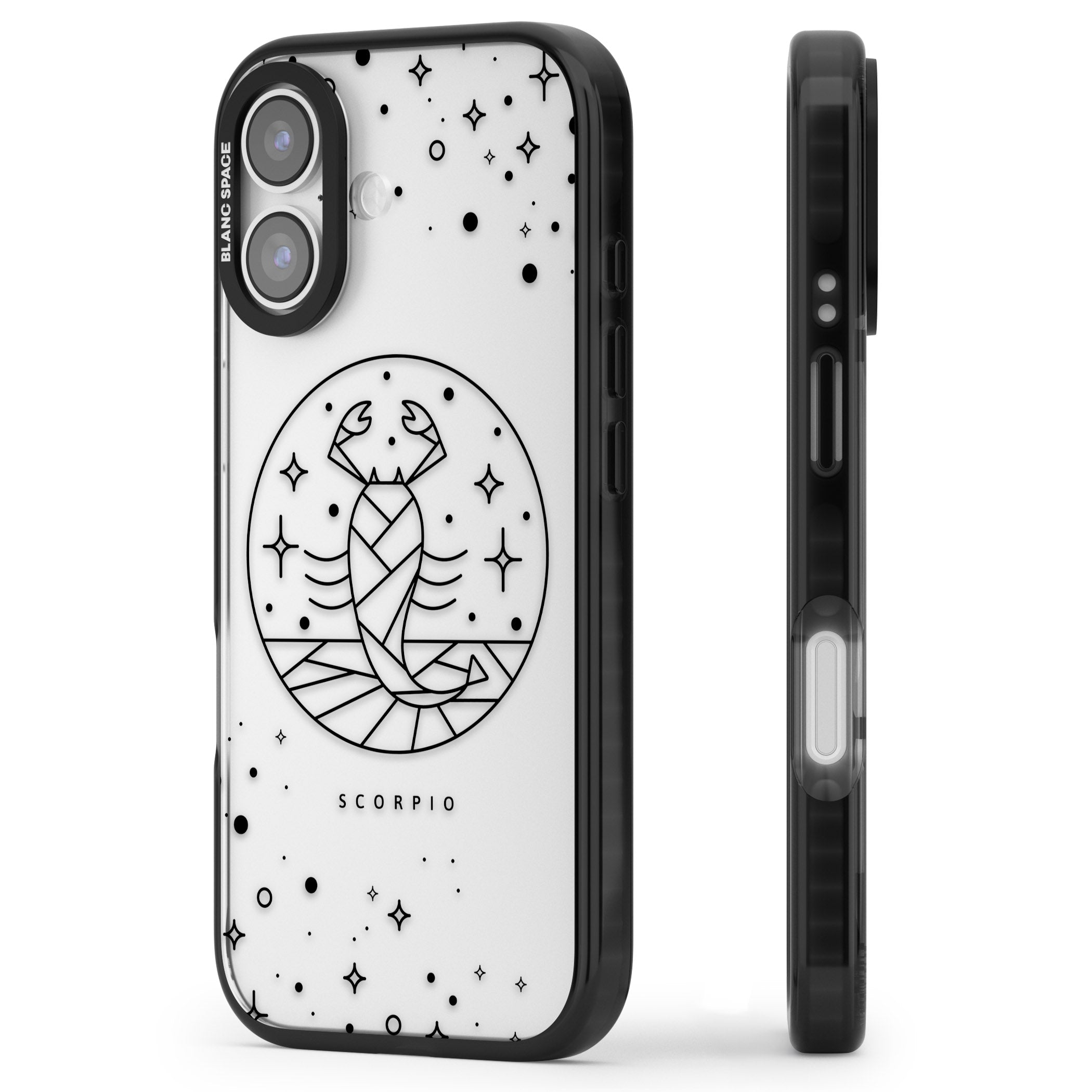 Scorpio Emblem Cosmic Design iPhone 17 Impact Black Phone Case Side Profile