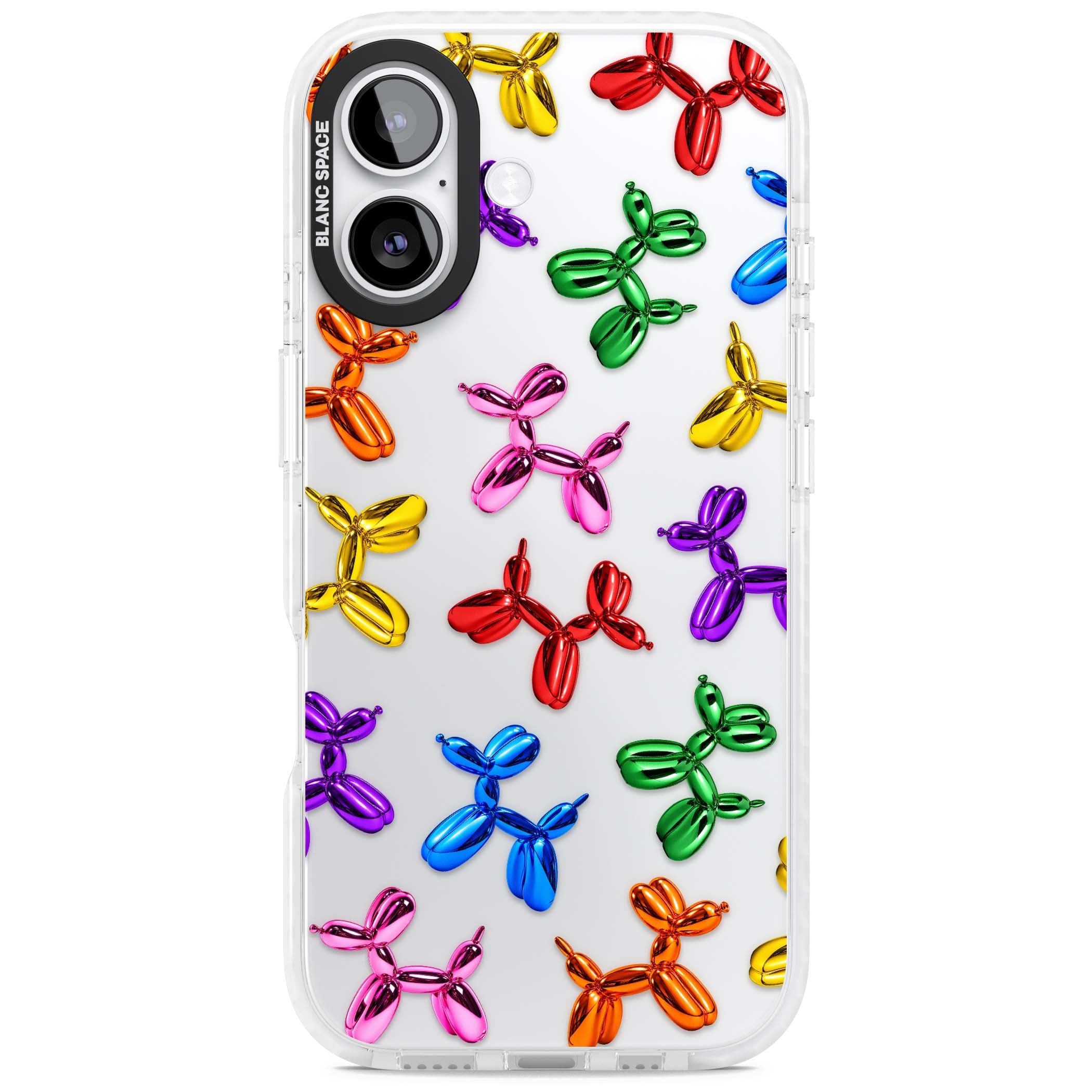 Balloon Dogs pop art iPhone case featuring rainbow chrome balloon dogs in Jeff Koons style | Black Impact case for iPhone 17