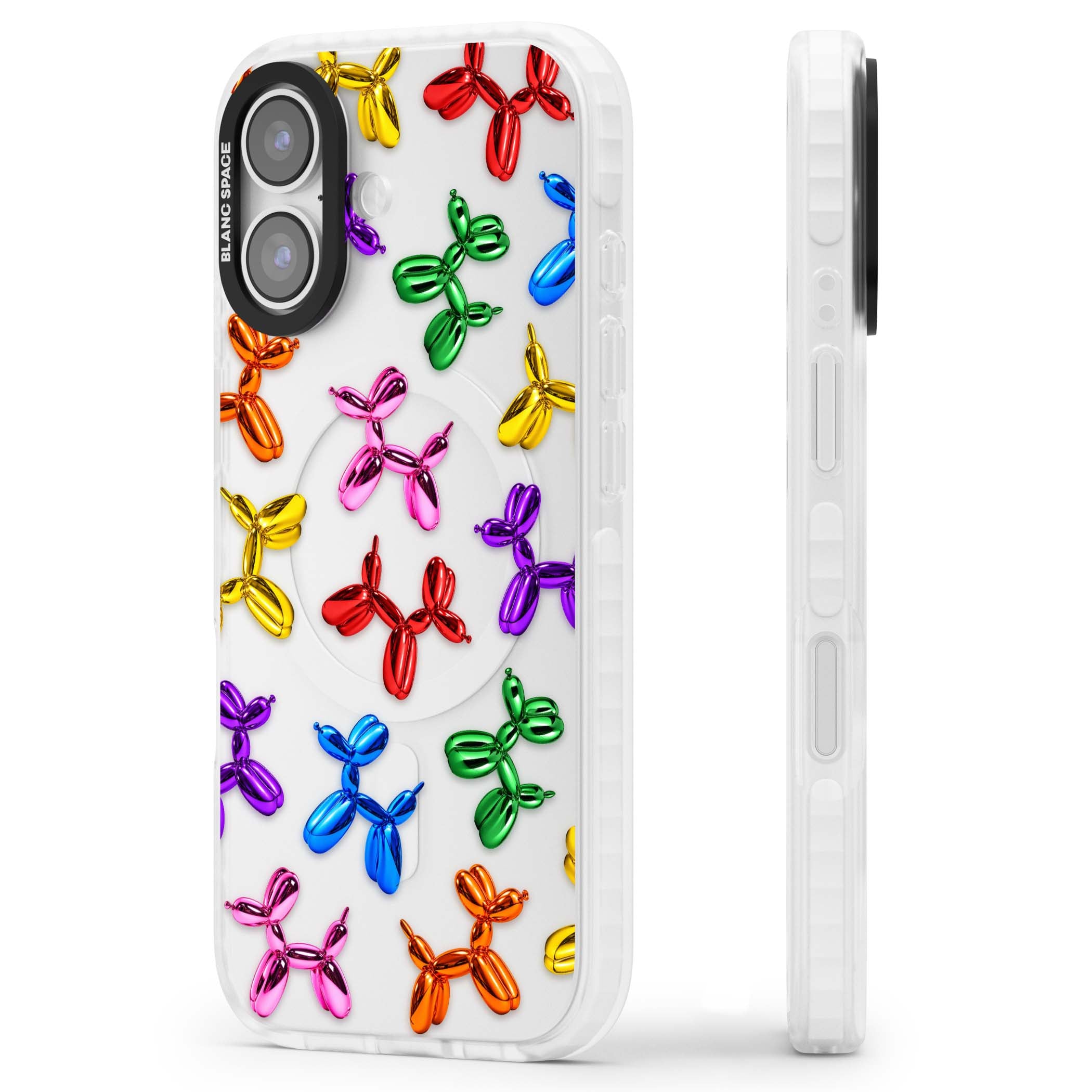 Balloon Dogs pop art iPhone case featuring rainbow chrome balloon dogs in Jeff Koons style | Black Impact case for iPhone 17