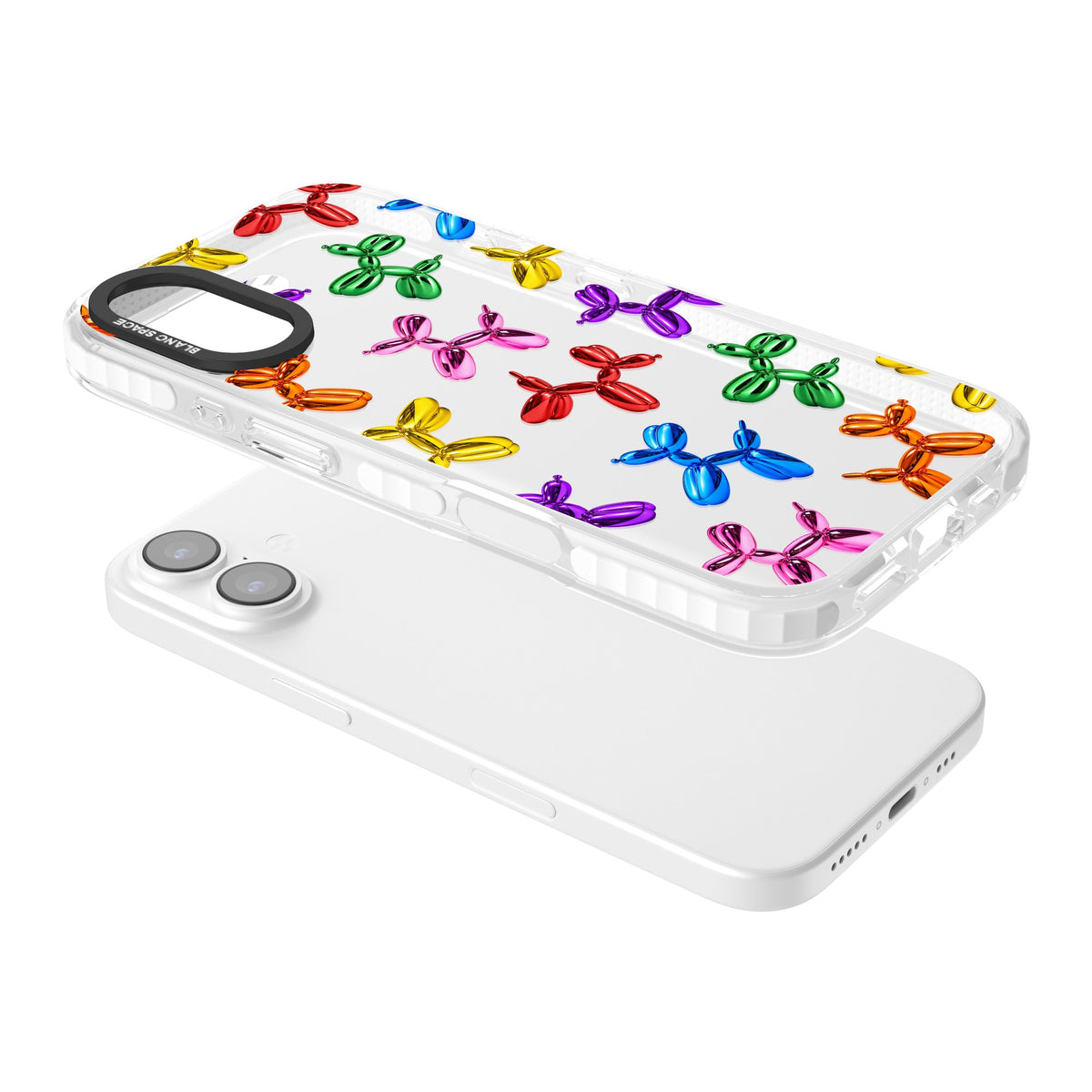 Balloon Dogs iPhone 16 / iPhone 16 Plus / iPhone 17 Impact Clear Phone Case angled