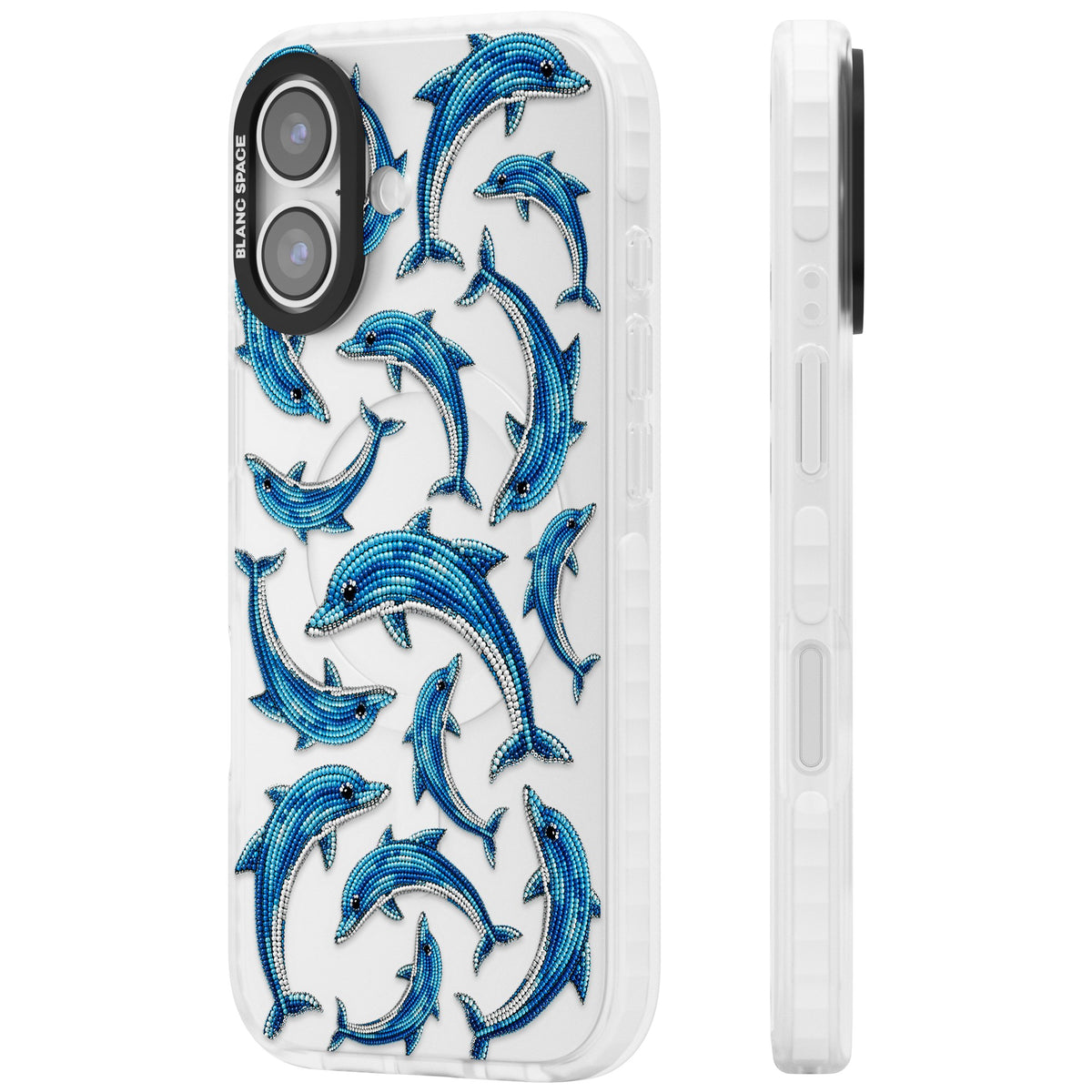 Beaded Dolphins iPhone 16 / iPhone 16 Plus / iPhone 17 Impact Clear Phone Case side