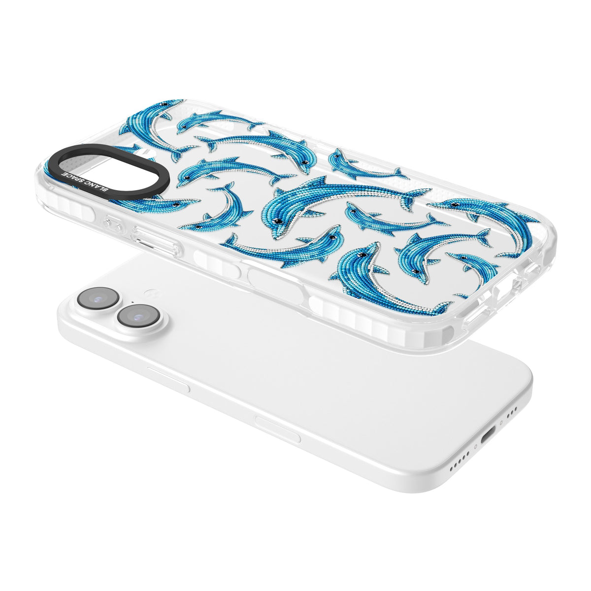 Beaded Dolphins iPhone 16 / iPhone 16 Plus / iPhone 17 Impact Clear Phone Case angled
