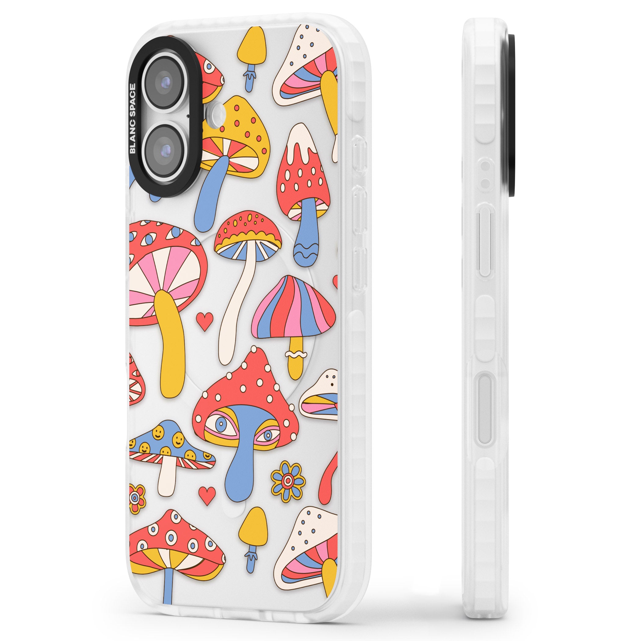 Vibrant Shrooms iPhone 17 Impact Clear Phone Case Side Profile