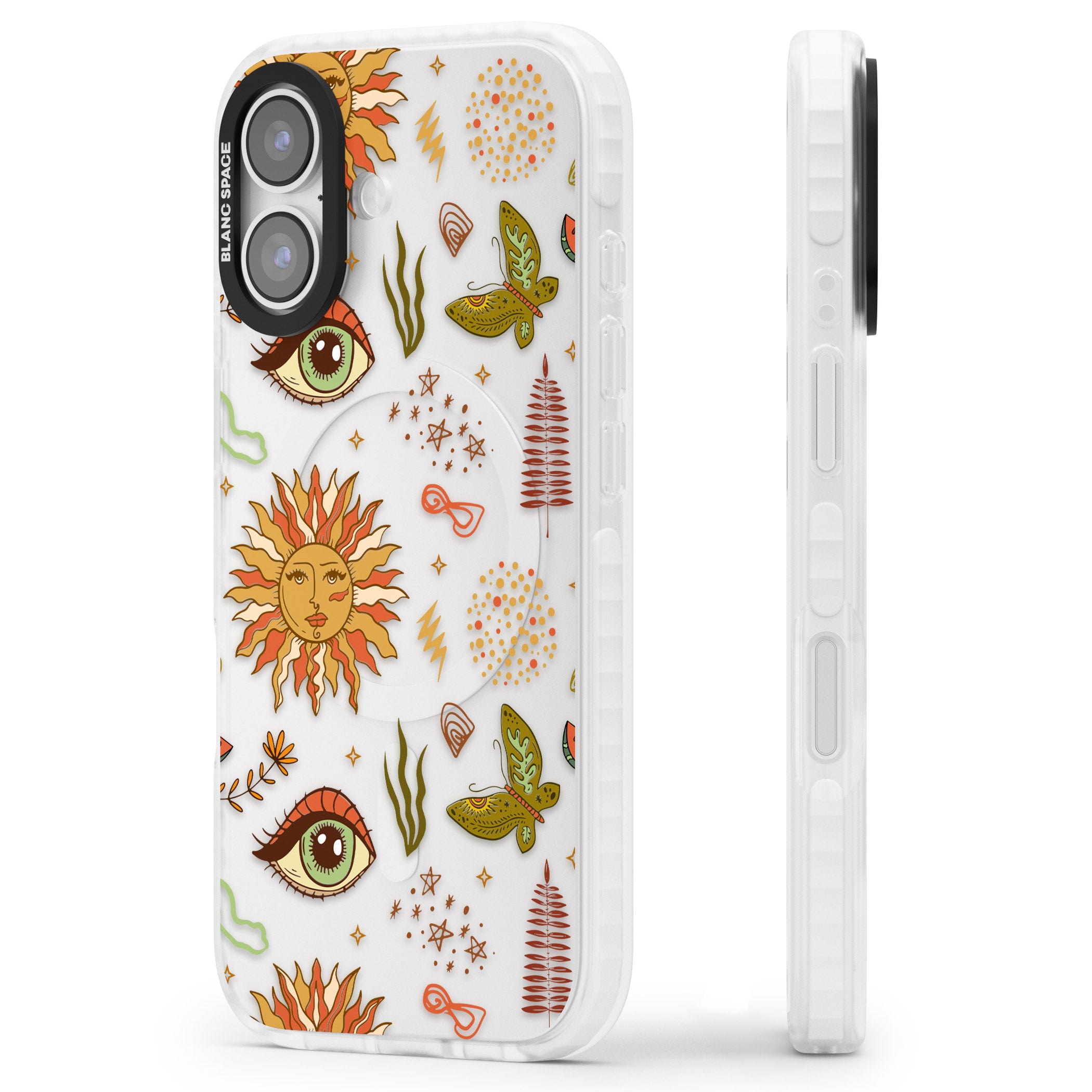 Boho Celestial Sun & Eye Pattern iPhone 17 Impact Clear Phone Case Side Profile