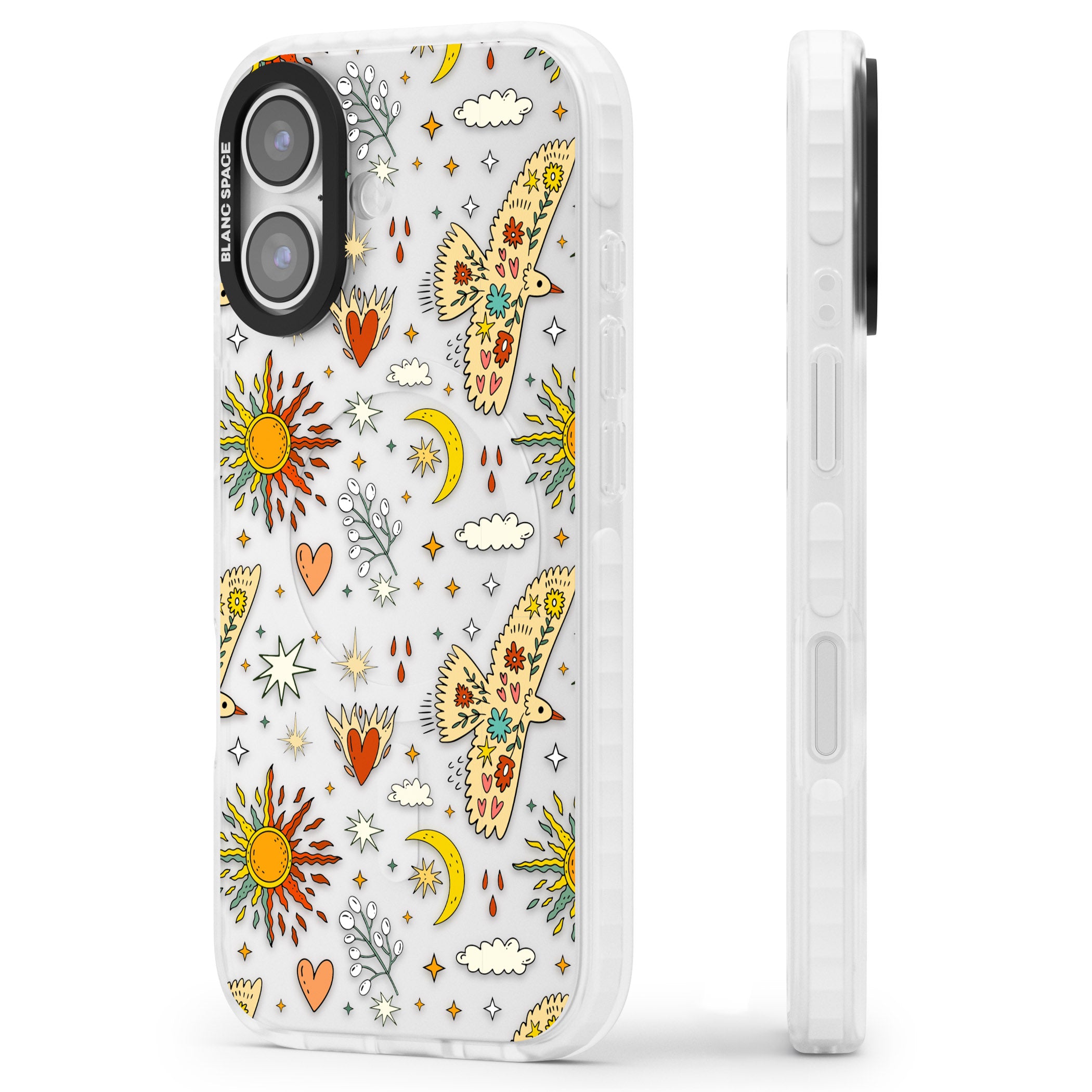 Boho Celestial Floral Bird Sun iPhone 17 Impact Clear Phone Case Side Profile