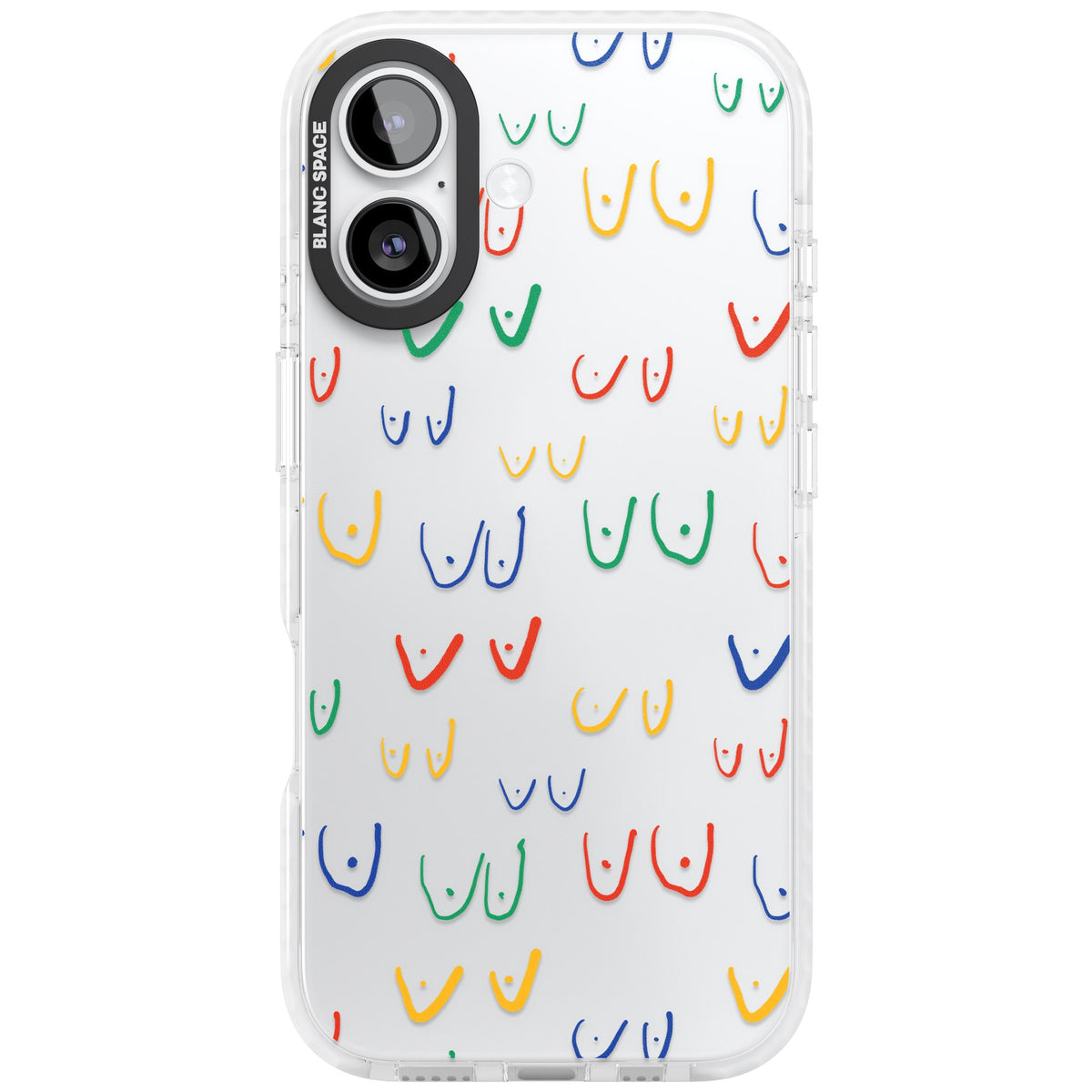 Boob Pattern (Multicolour) iPhone 16 / iPhone 16 Plus / iPhone 17 Impact Clear Phone Case front