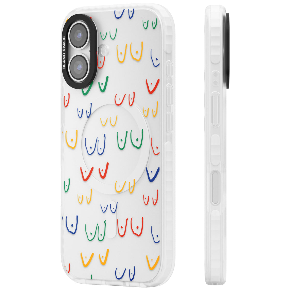 Boob Pattern (Multicolour) iPhone 16 / iPhone 16 Plus / iPhone 17 Impact Clear Phone Case side