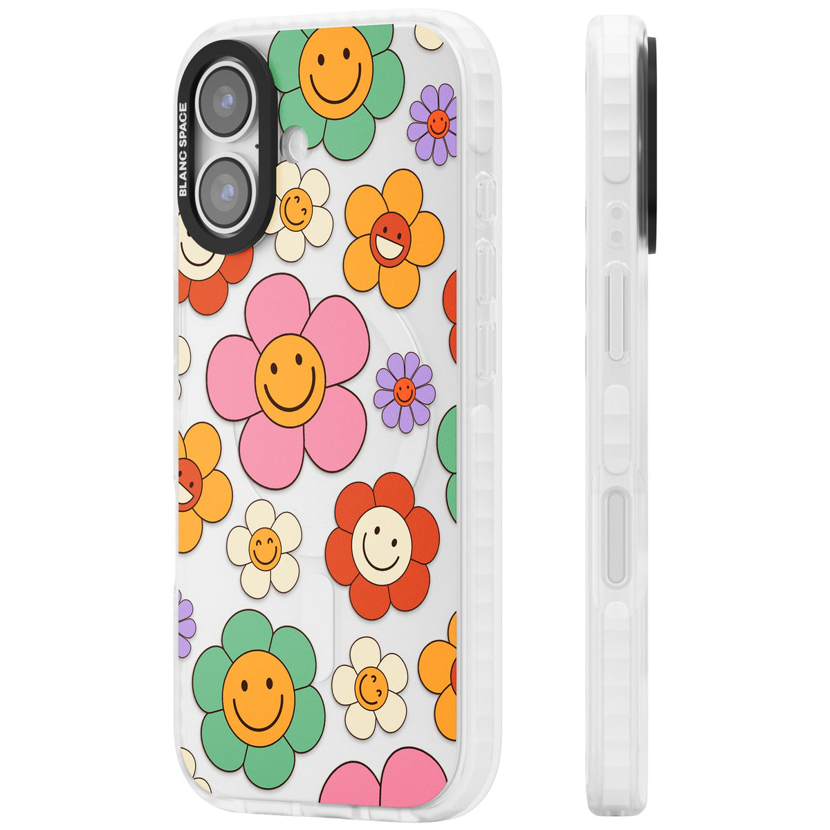Happy Blossoms iPhone 16 / iPhone 16 Plus / iPhone 17 Impact Clear Phone Case side