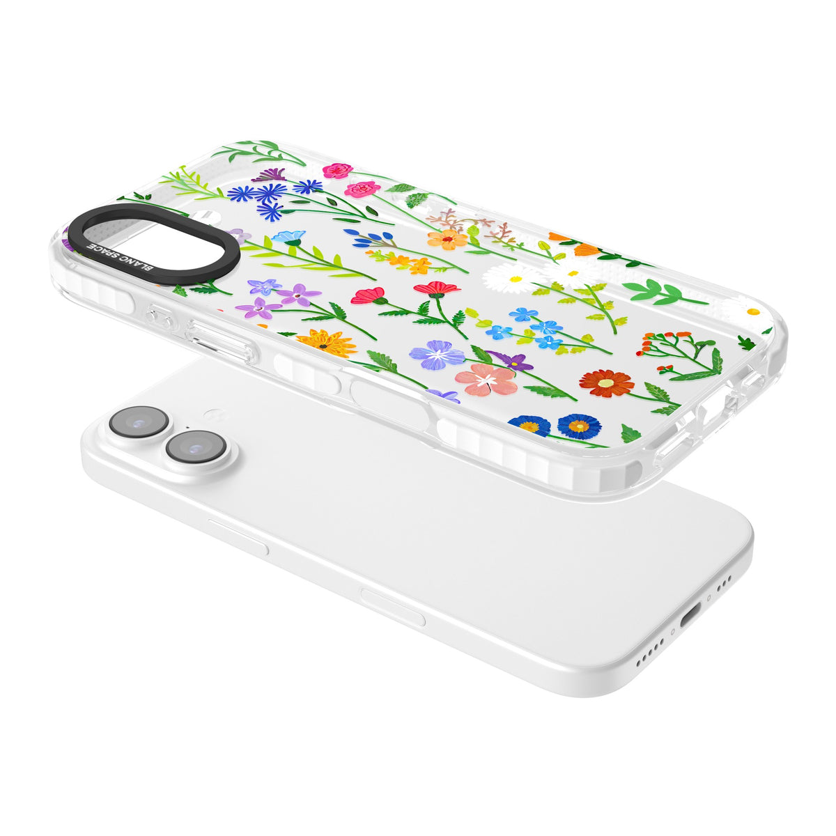 Wildflower Garden iPhone 16 / iPhone 16 Plus / iPhone 17 Impact Clear Phone Case angled