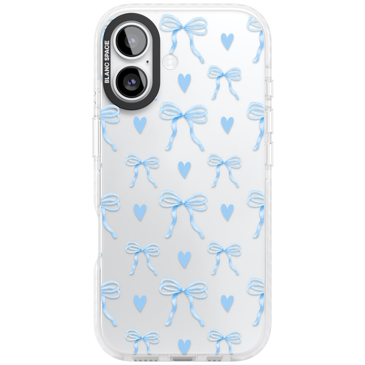 Blue Bows & Hearts iPhone 16 / iPhone 16 Plus / iPhone 17 Impact Clear Phone Case front