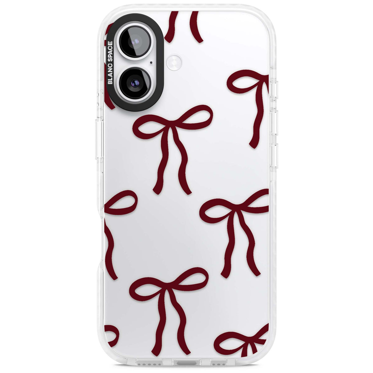 Burgundy Bows coquette iPhone case featuring hand-drawn burgundy red bows on a clear background | Black Impact case for iPhone 17