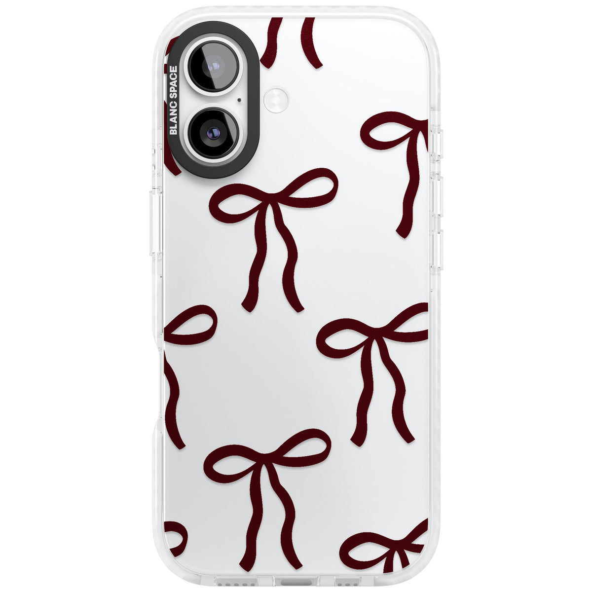 Burgundy Bows iPhone 16 / iPhone 16 Plus / iPhone 17 Impact Clear Phone Case front