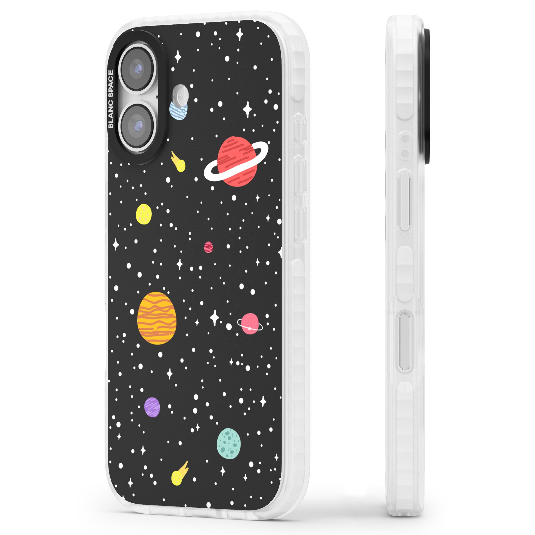 Cute Cartoon Planets iPhone 17 Impact Clear Phone Case Side Profile