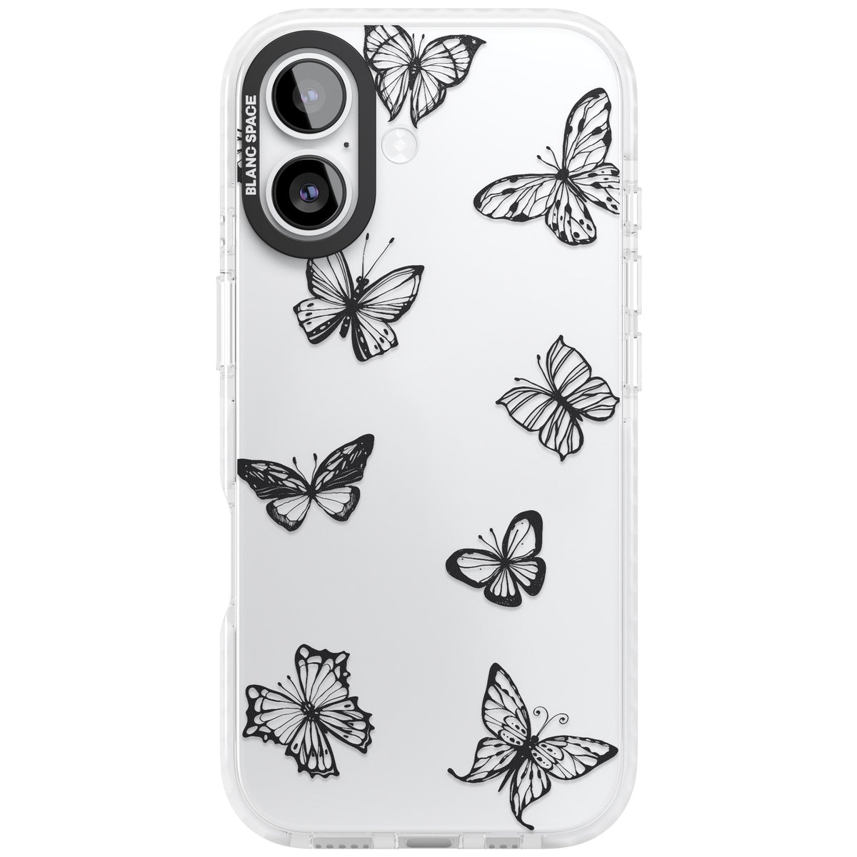 Grey Butterfly Line Pattern iPhone 16 / iPhone 16 Plus / iPhone 17 Impact Clear Phone Case front