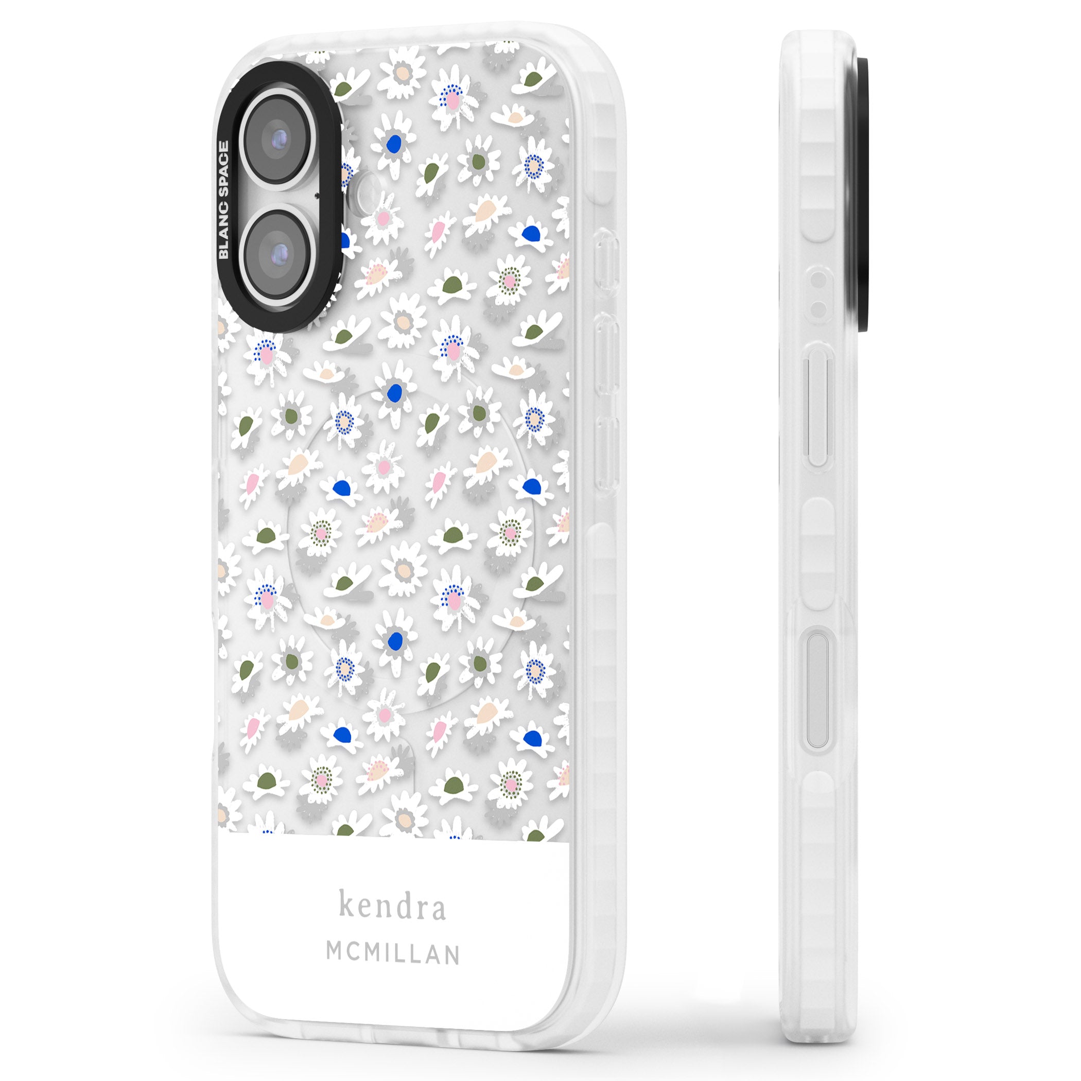 Personalised Grey & White Daisies iPhone 17 Impact Clear Phone Case Side Profile