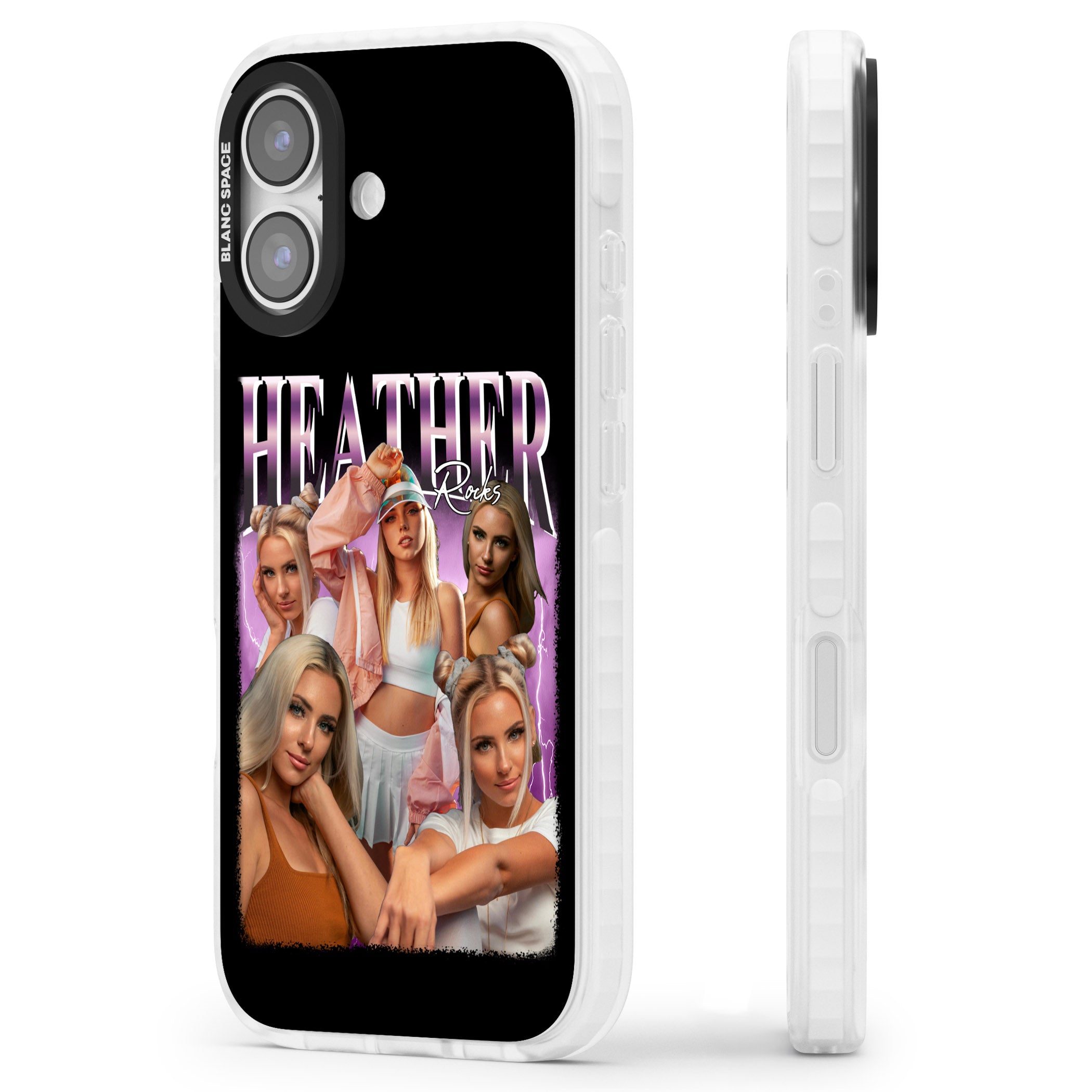 Personalised Airbrush Name & Photo Collage (Pink) iPhone 17 Impact Clear Phone Case Side Profile