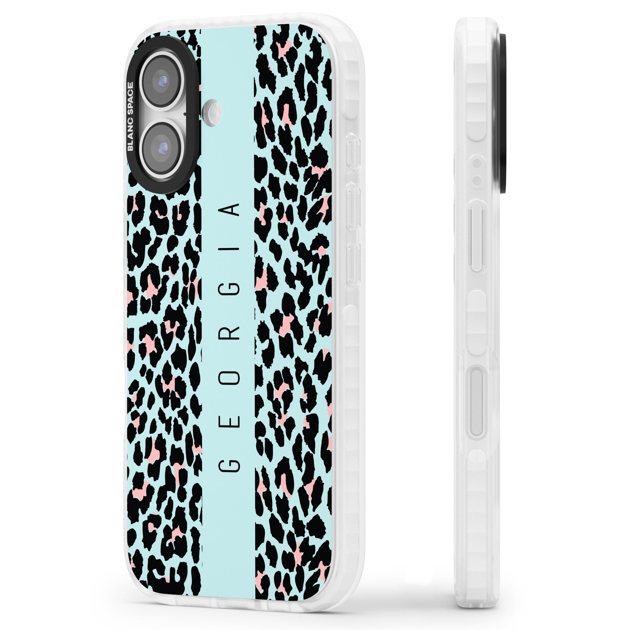 Personalised Blue Leopard iPhone 17 Impact Clear Phone Case Side Profile