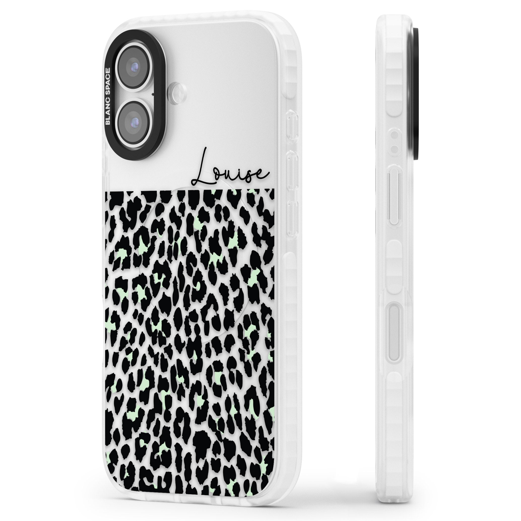 Personalised Seafoam Leopard iPhone 17 Impact Clear Phone Case Side Profile