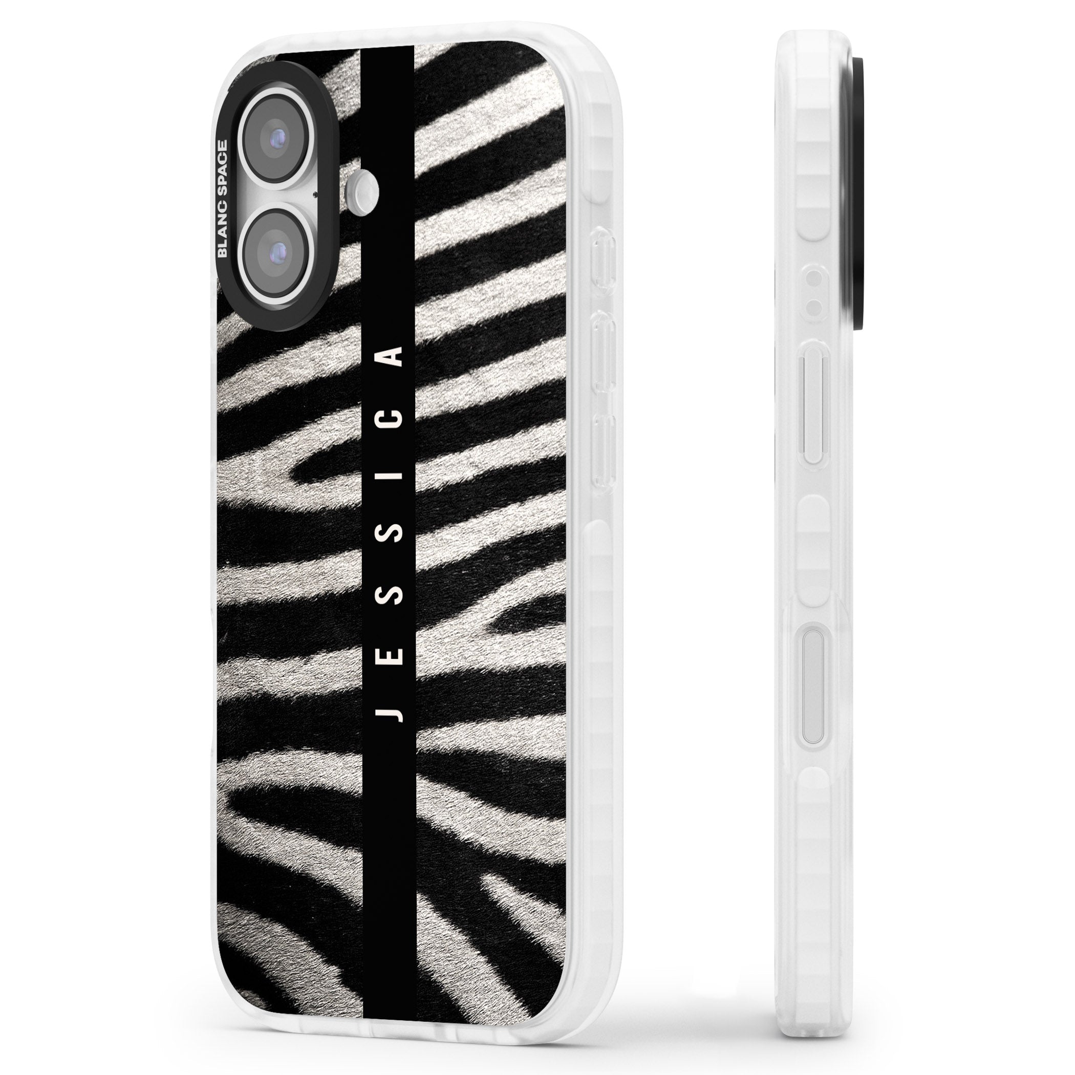 Personalised Zebra Print iPhone 17 Impact Clear Phone Case Side Profile