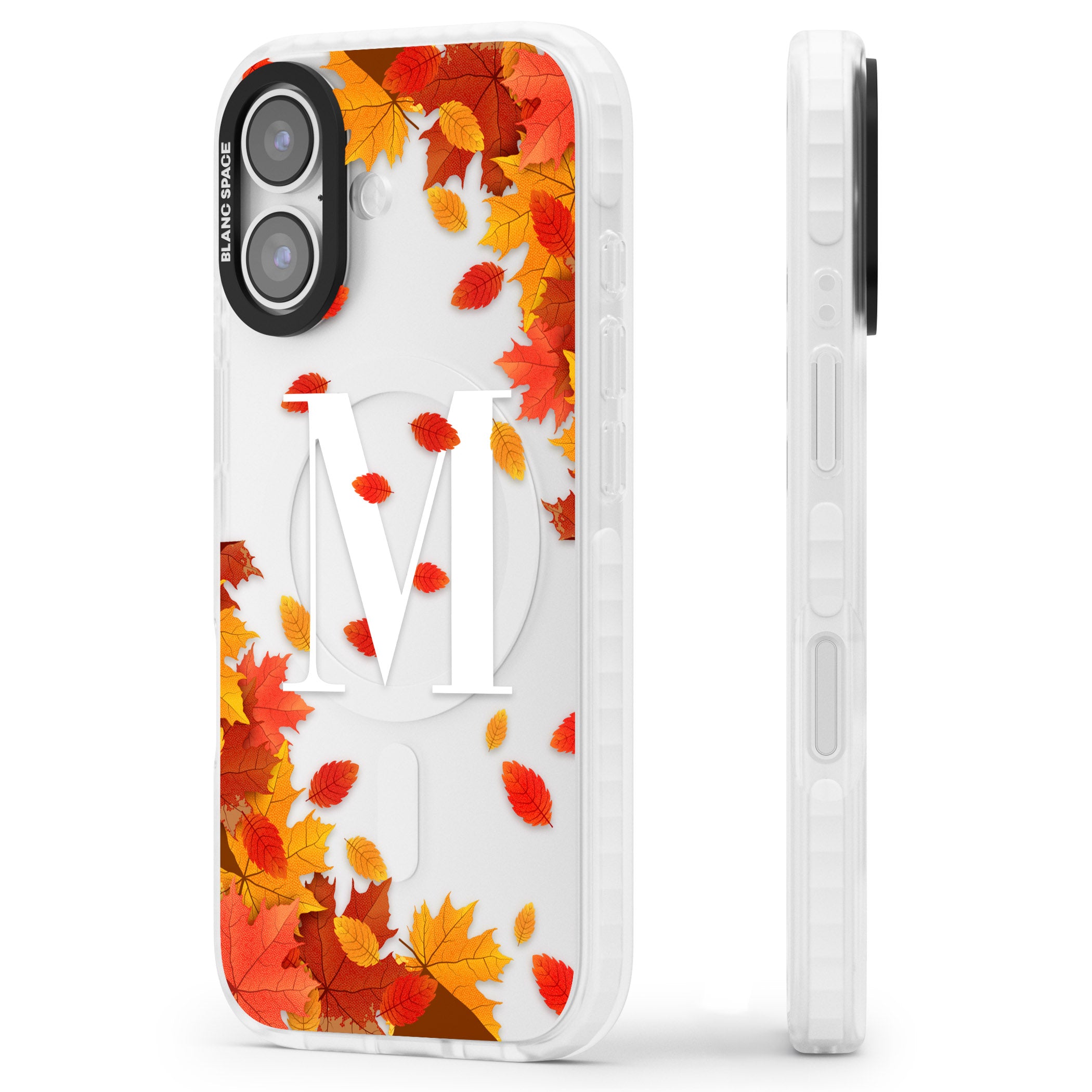 Personalised Autumn Leaves Monogram iPhone 17 Impact Clear Phone Case Side Profile