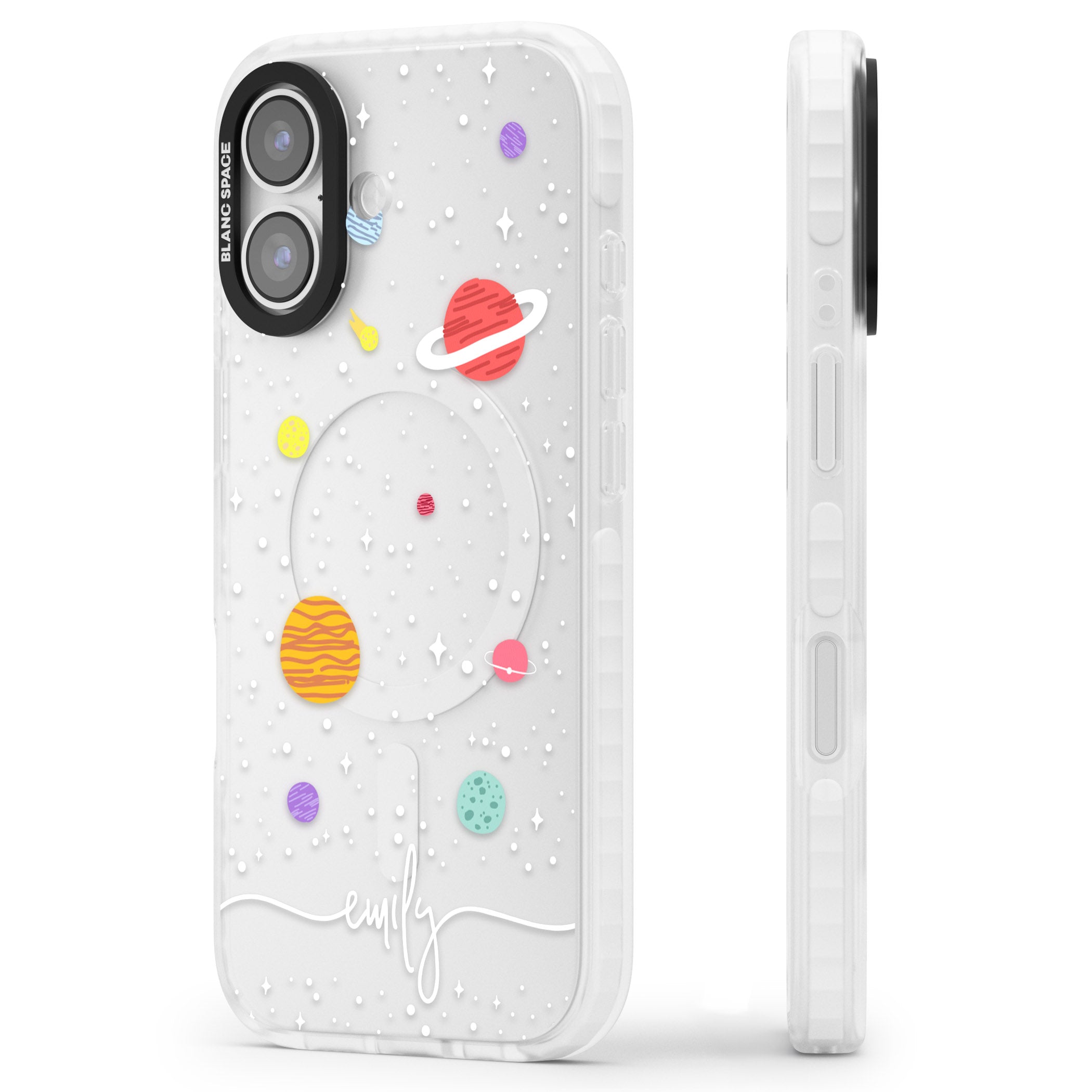 Personalised Cute Cartoon Planet (Clear) iPhone 17 Impact Clear Phone Case Side Profile