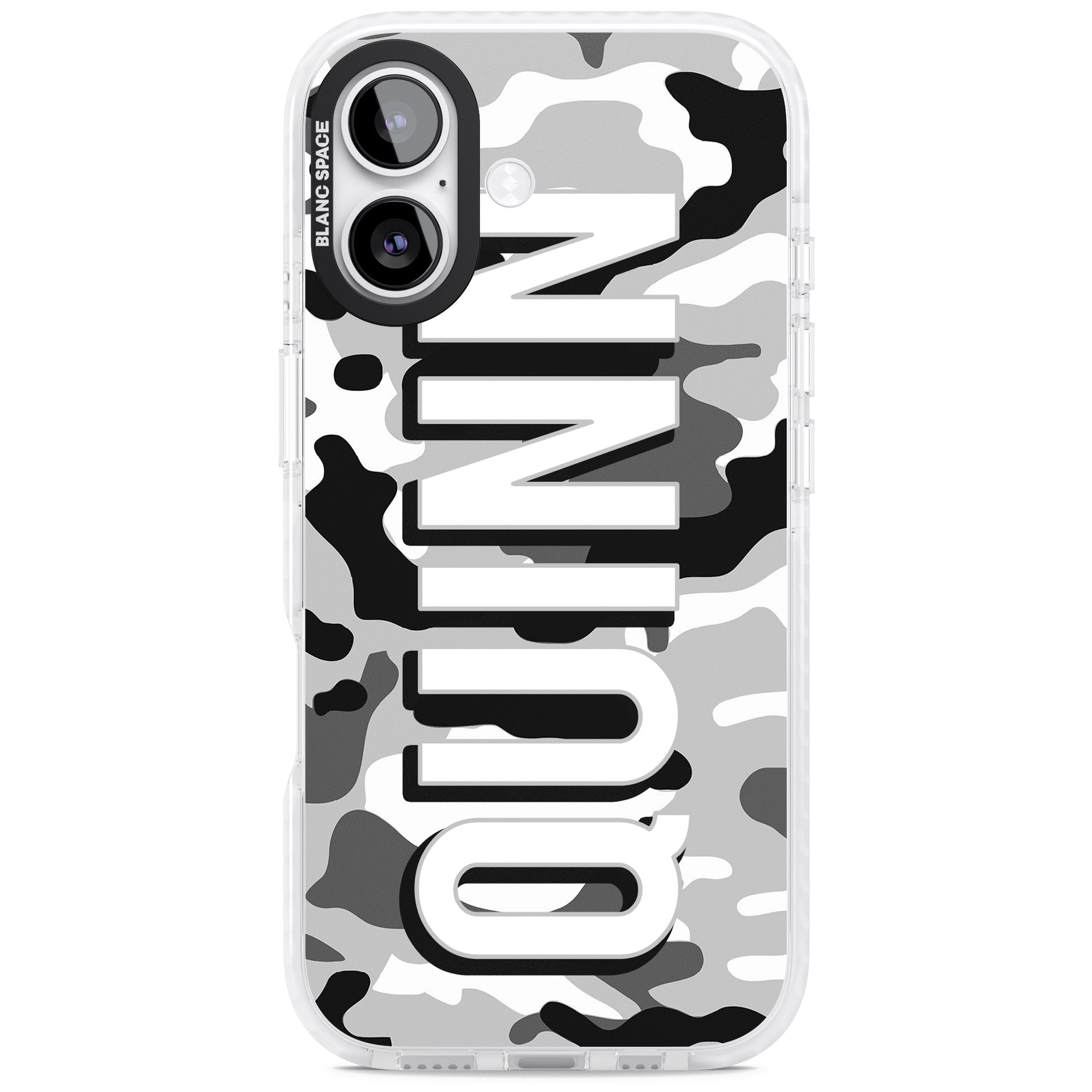 Personalised Greyscale Camo iPhone 17 Impact Clear Phone Case