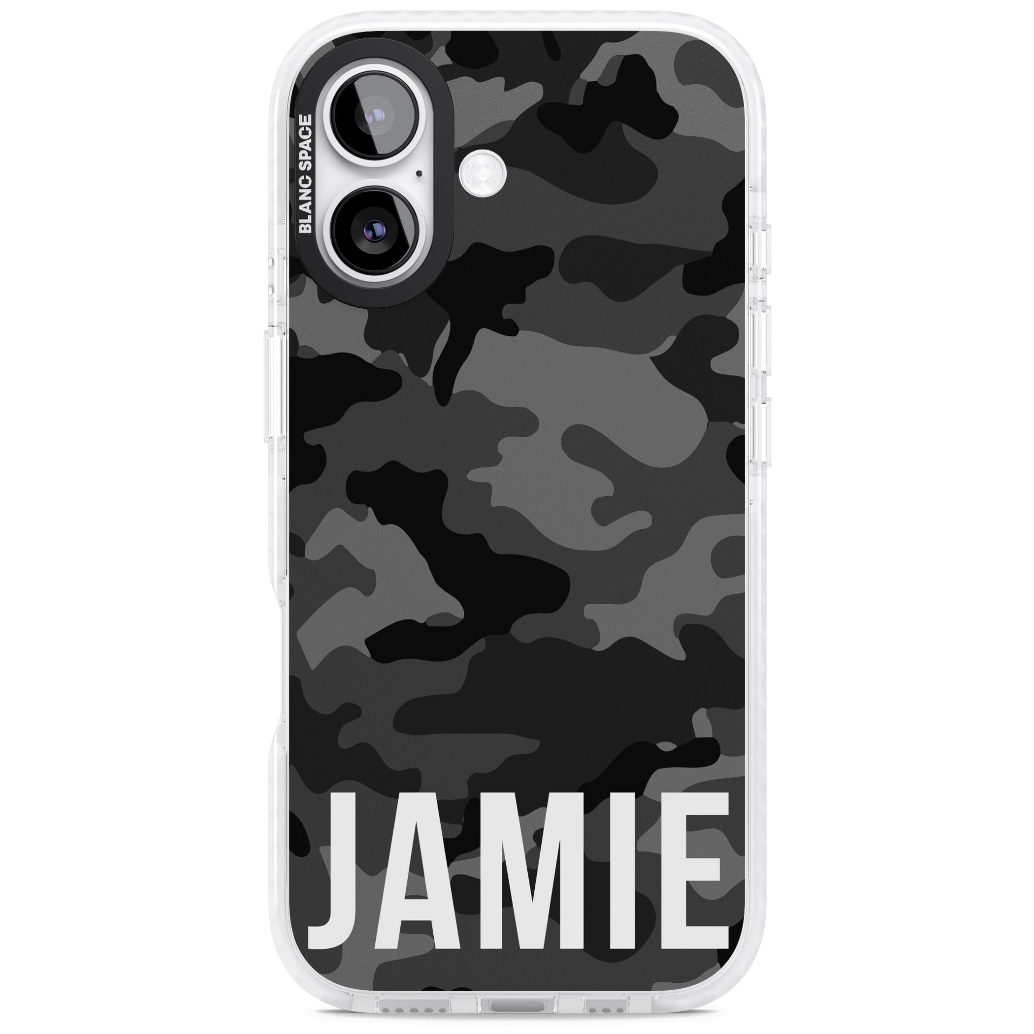 Personalised Black Camo Name Horizontal iPhone 17 Impact Clear Phone Case
