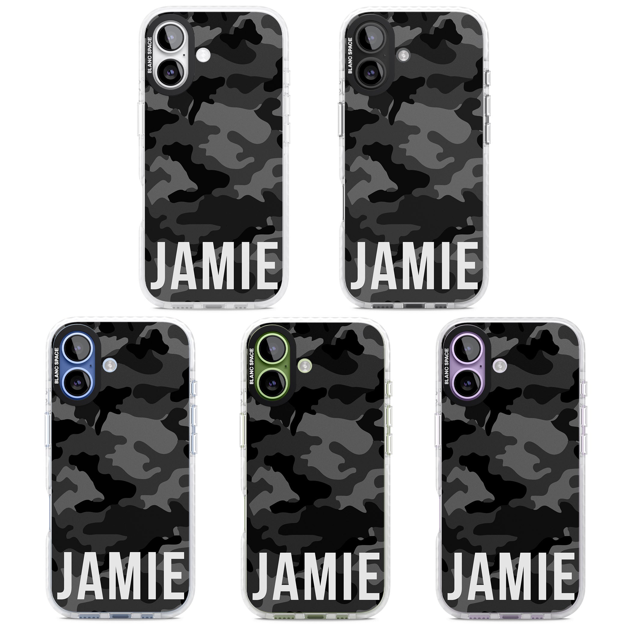 Personalised Black Camo Name Horizontal iPhone 17 Impact Clear Phone Case APT Impact Protection