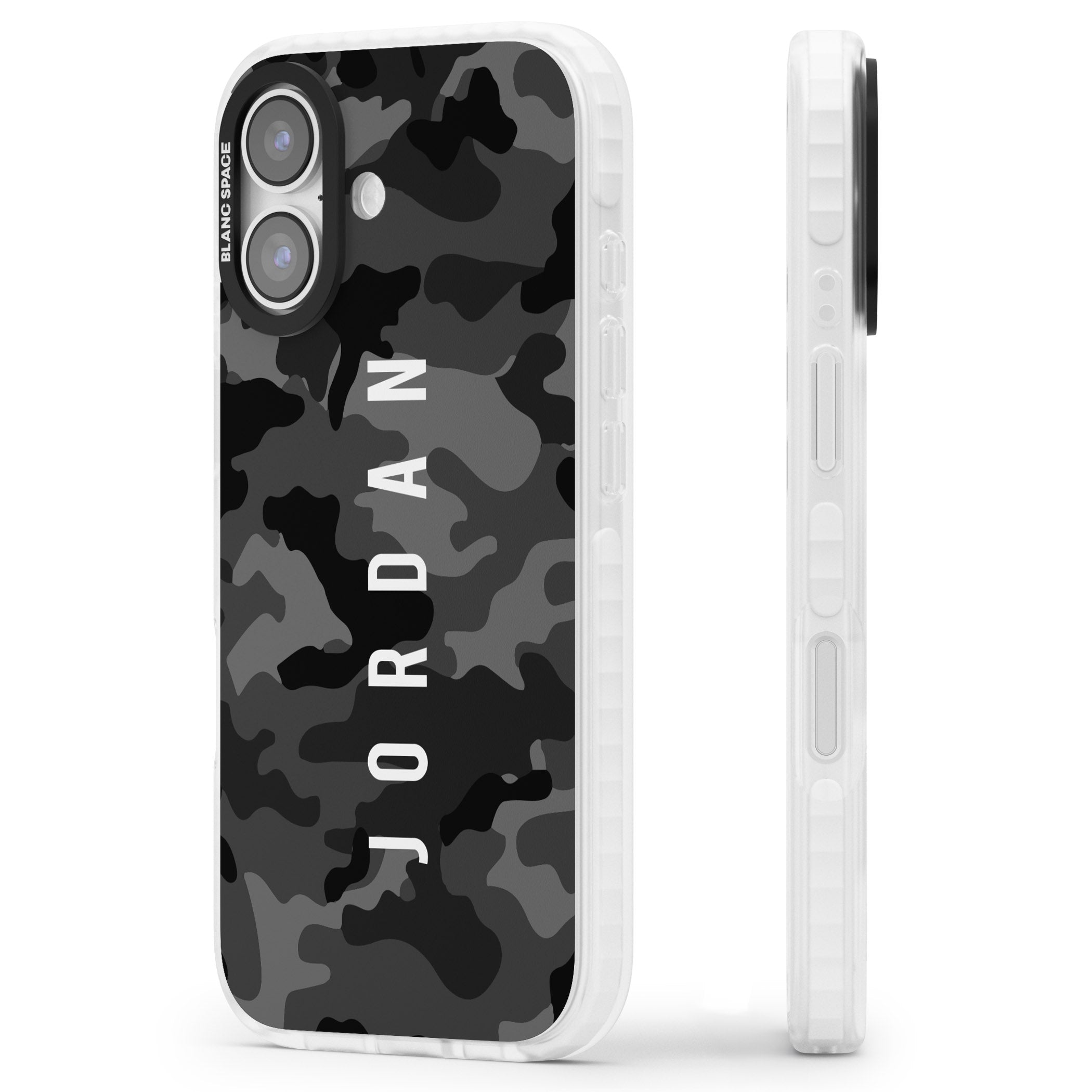 Personalised Black Camouflage Name iPhone 17 Impact Clear Phone Case Side Profile