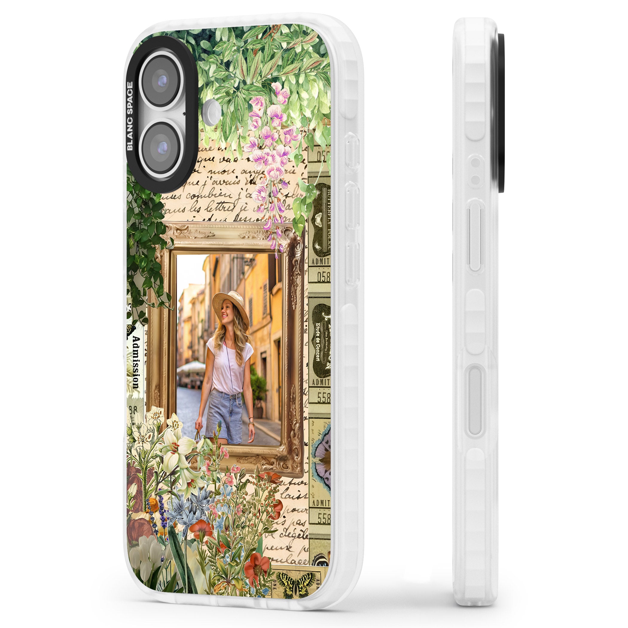Personalised Tuscan Floral Collage Frame iPhone 17 Impact Clear Phone Case Side Profile