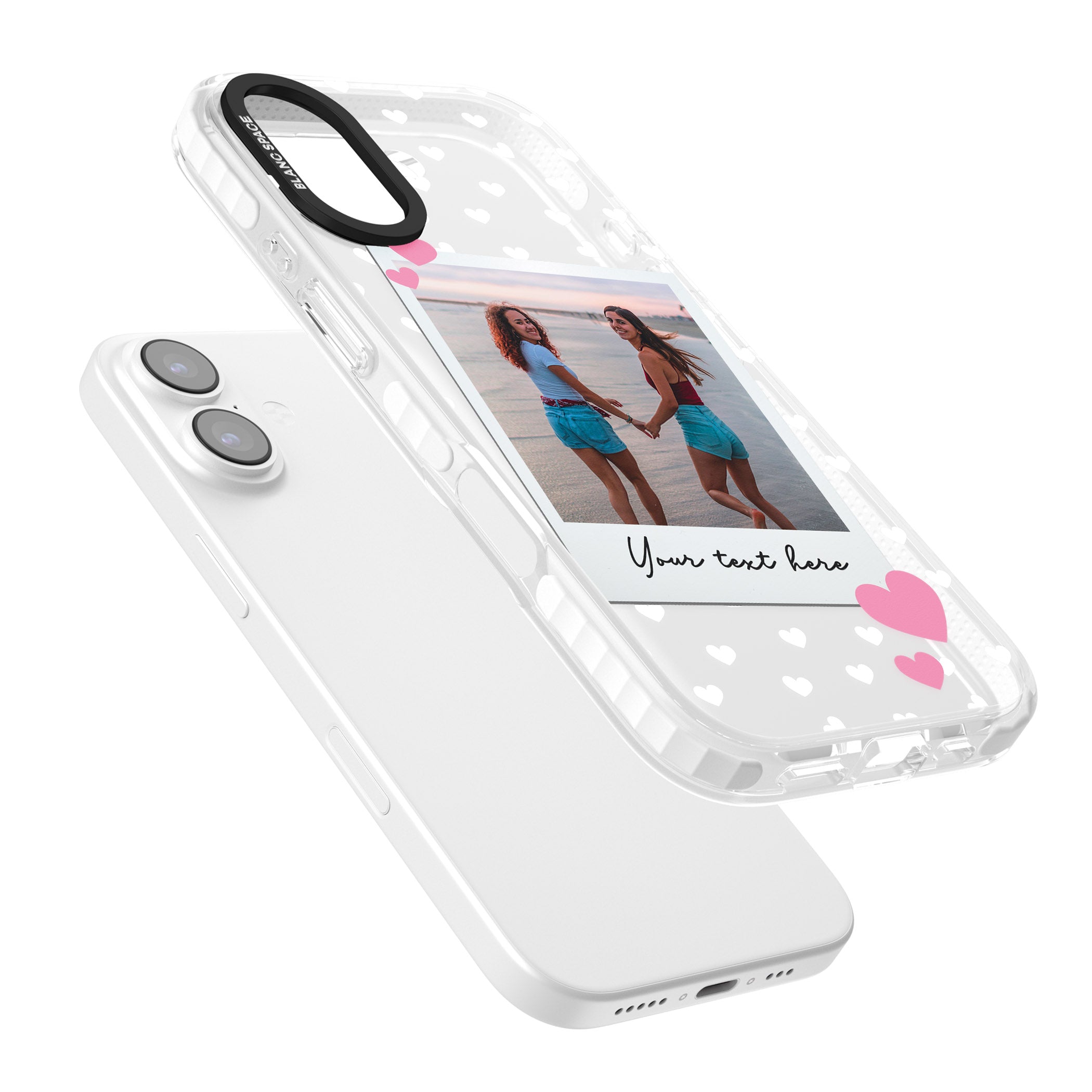 Personalised Hearts Instant Camera Photo iPhone 17 Impact Clear Phone Case Colours