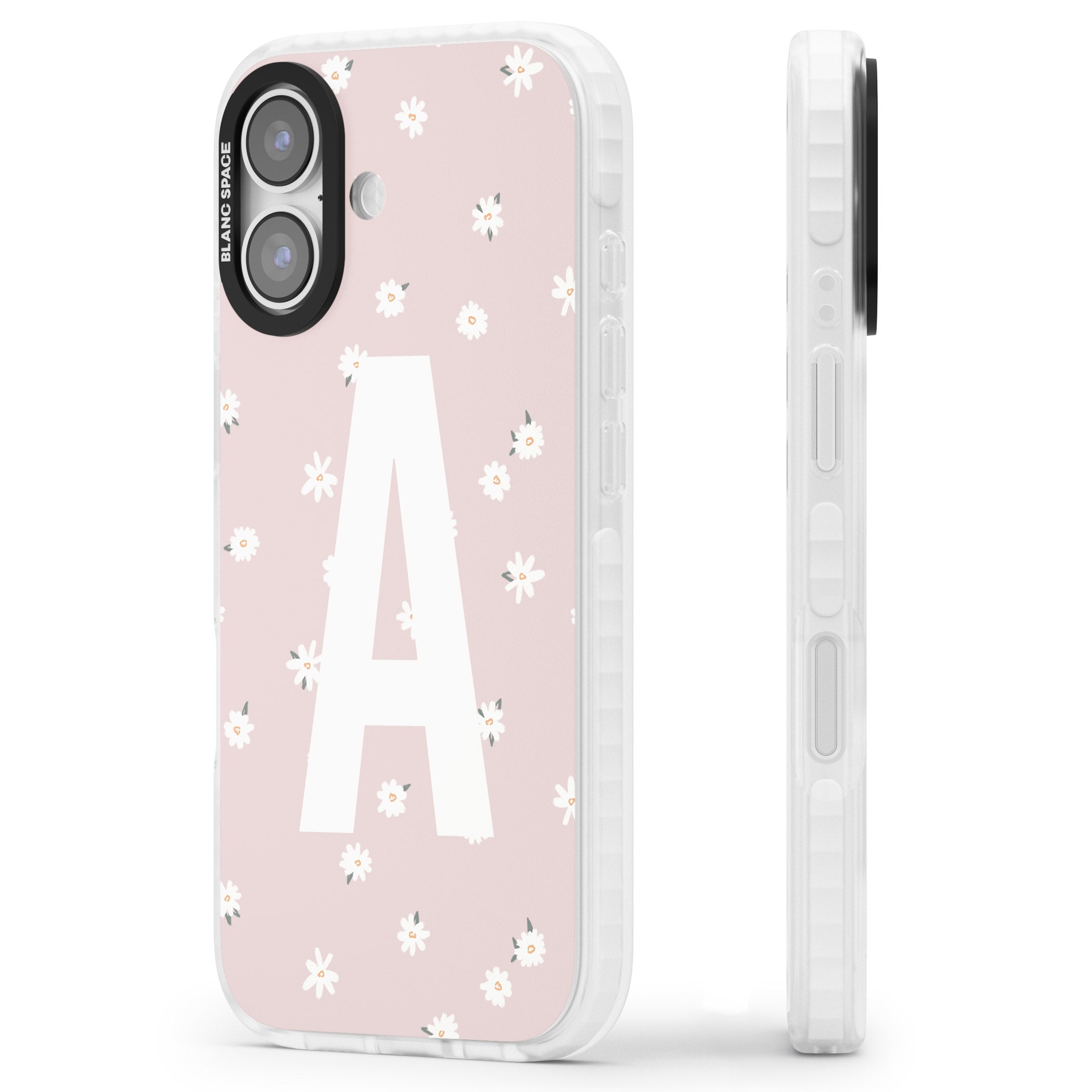 Personalised Pink Daisy Initial iPhone 17 Impact Clear Phone Case Side Profile