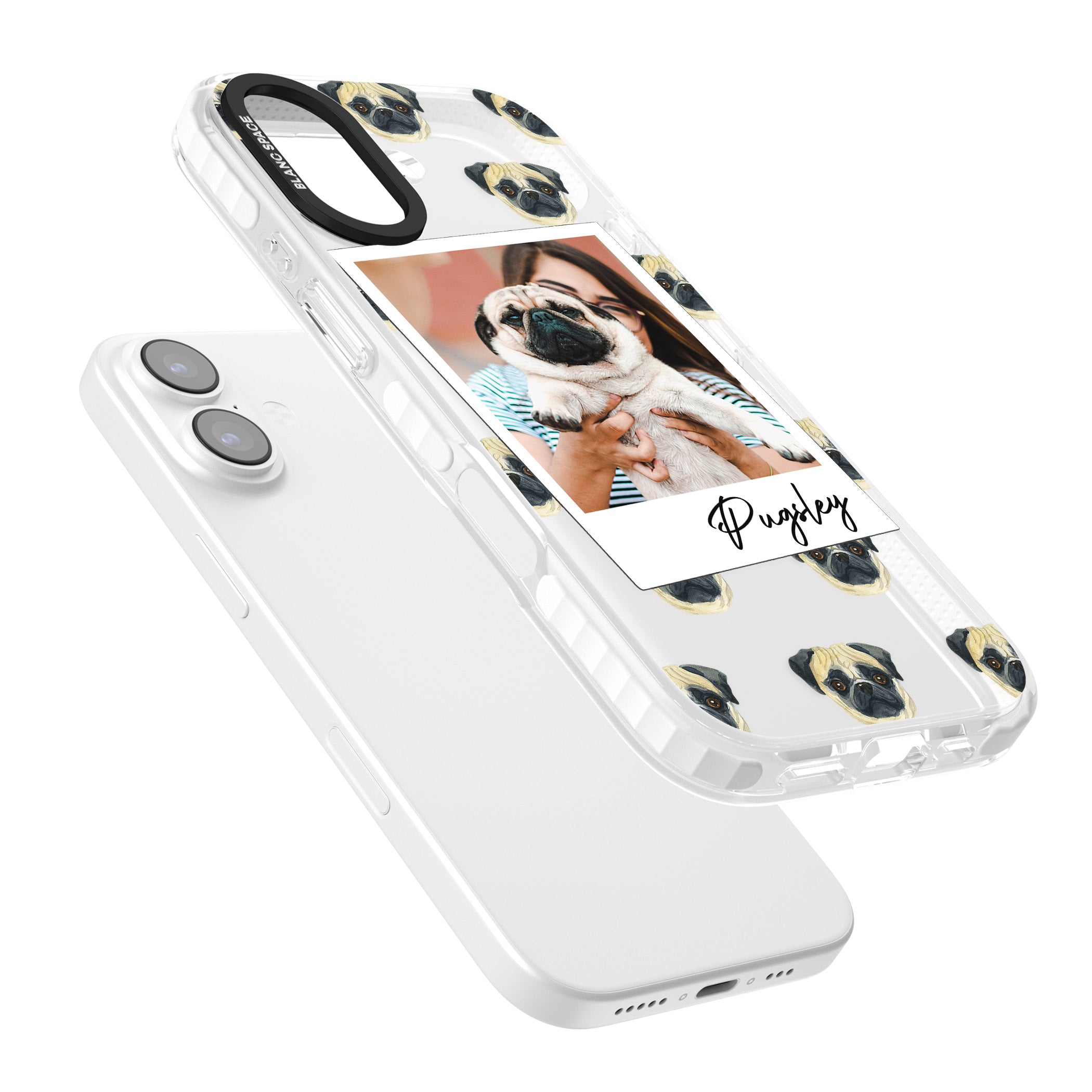 Personalised Pug Instant Camera Photo iPhone 17 Impact Clear Phone Case Colours