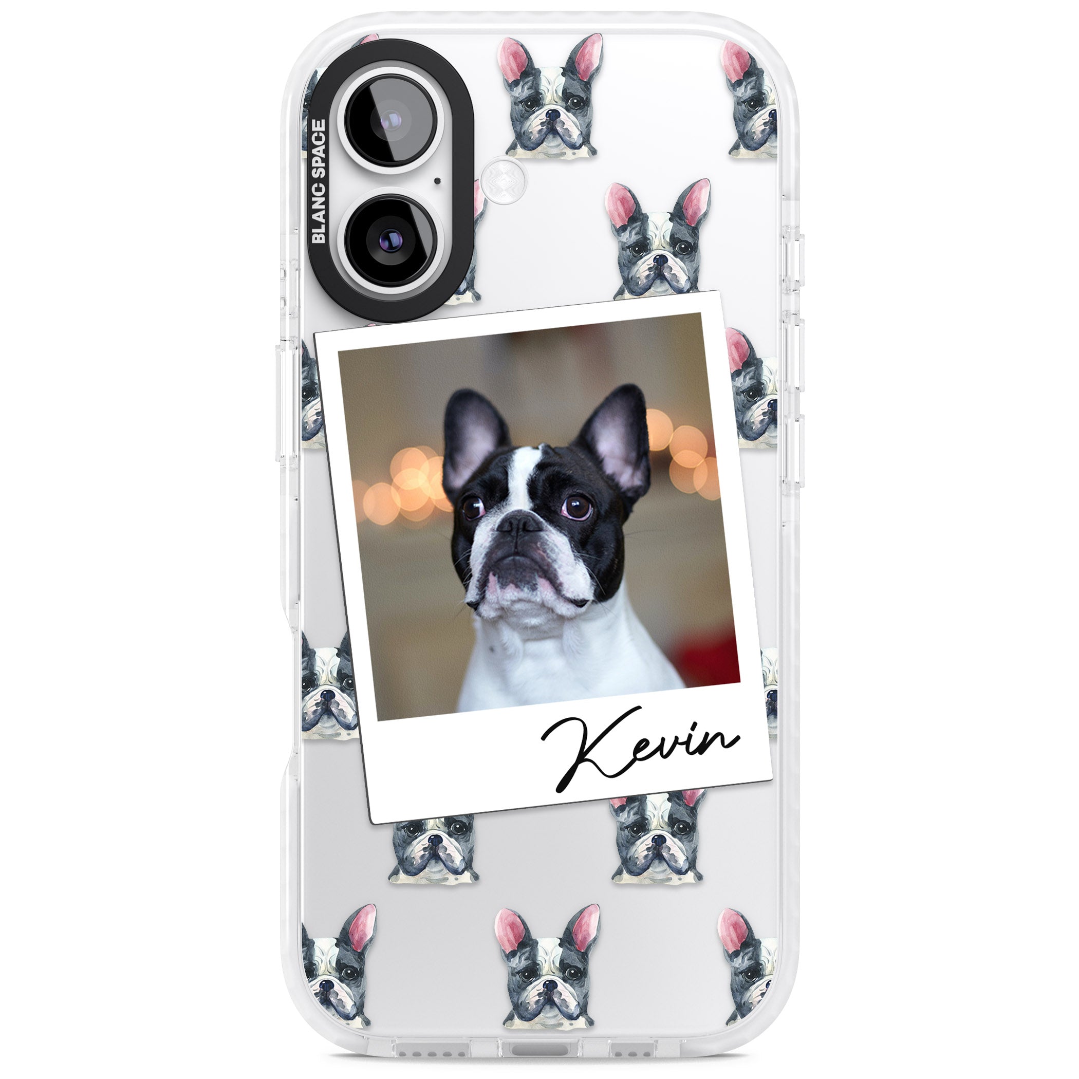 Personalised Black & White French Bulldog Instant Camera Photo iPhone 17 Impact Clear Phone Case