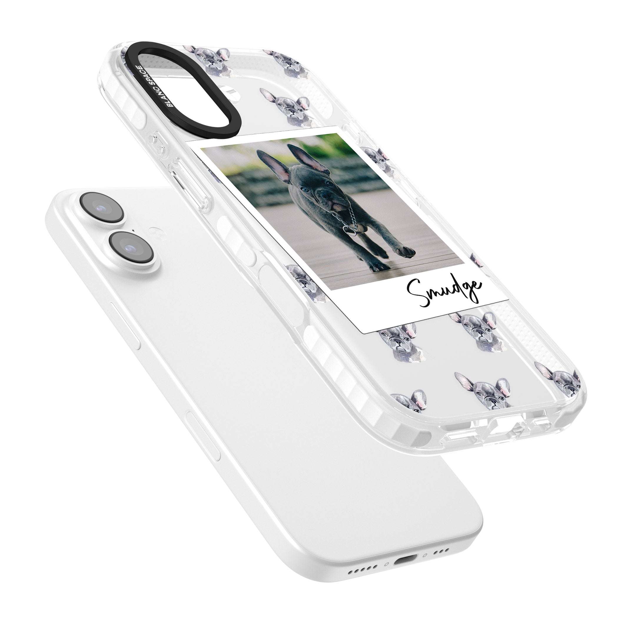 Personalised Grey French Bulldog Instant Camera Photo iPhone 17 Impact Clear Phone Case Colours