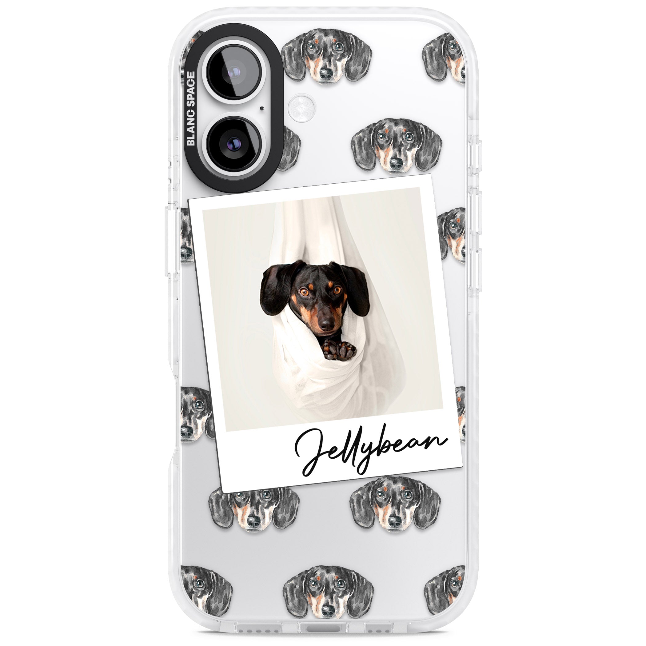 Personalised Black Dachshund Instant Camera Photo iPhone 17 Impact Clear Phone Case
