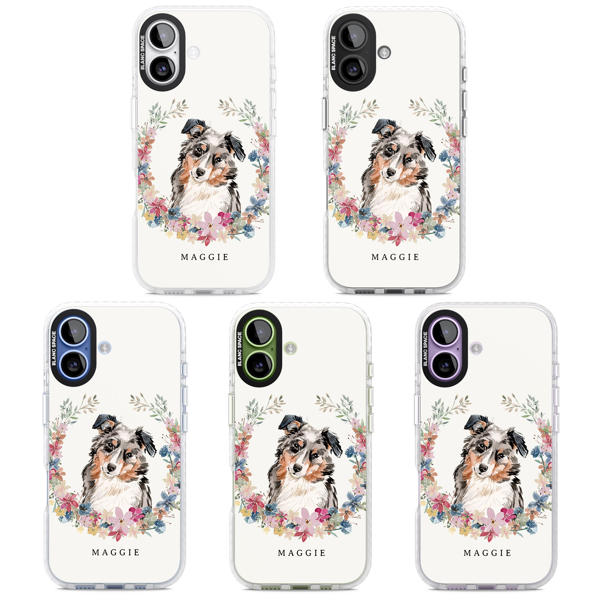 Personalised Australian Shepherd Floral Portrait iPhone 17 Impact Clear Phone Case APT Impact Protection