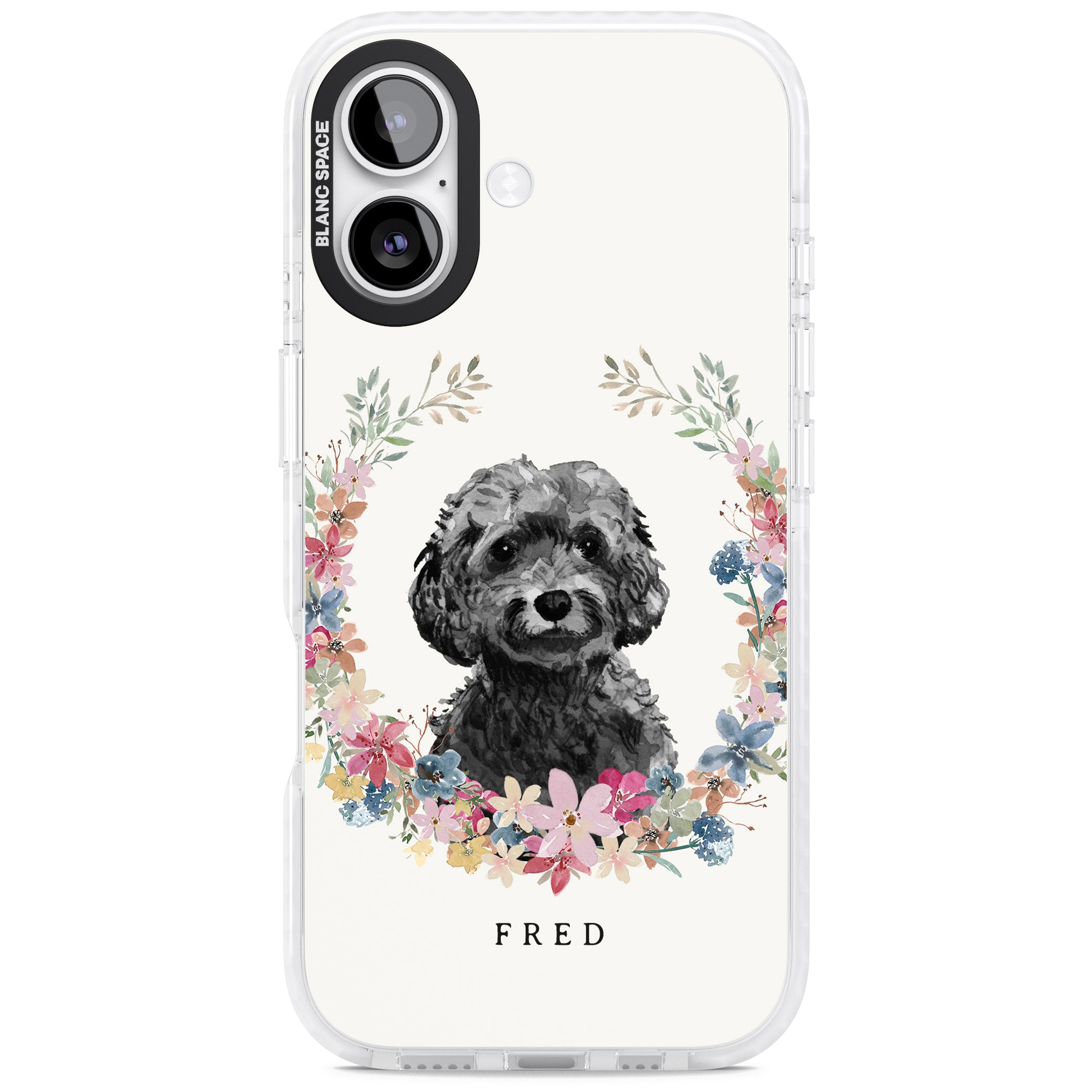 Personalised Black Cockapoo Floral Portrait iPhone 17 Impact Clear Phone Case