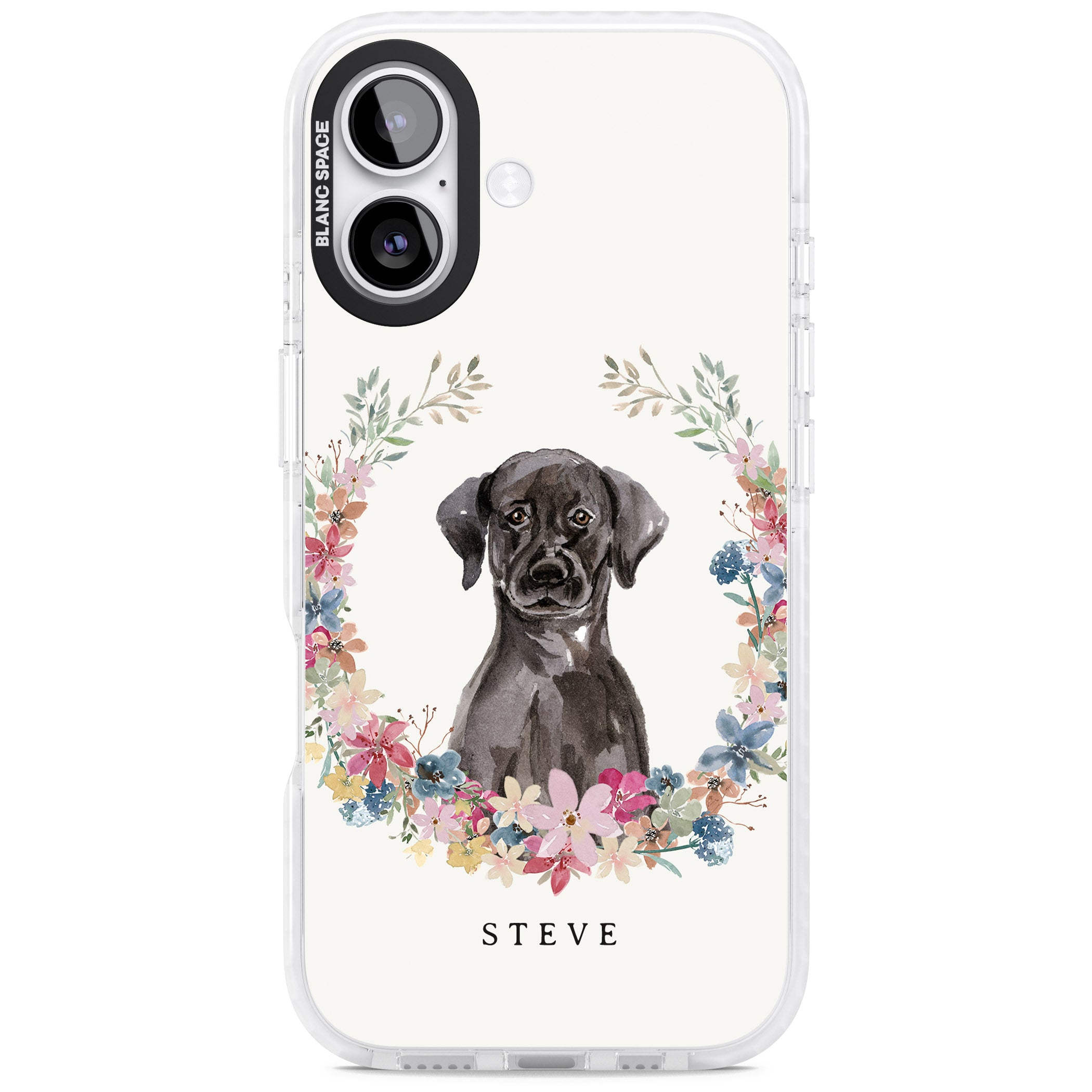 Personalised Black Labrador Floral Portrait iPhone 17 Impact Clear Phone Case