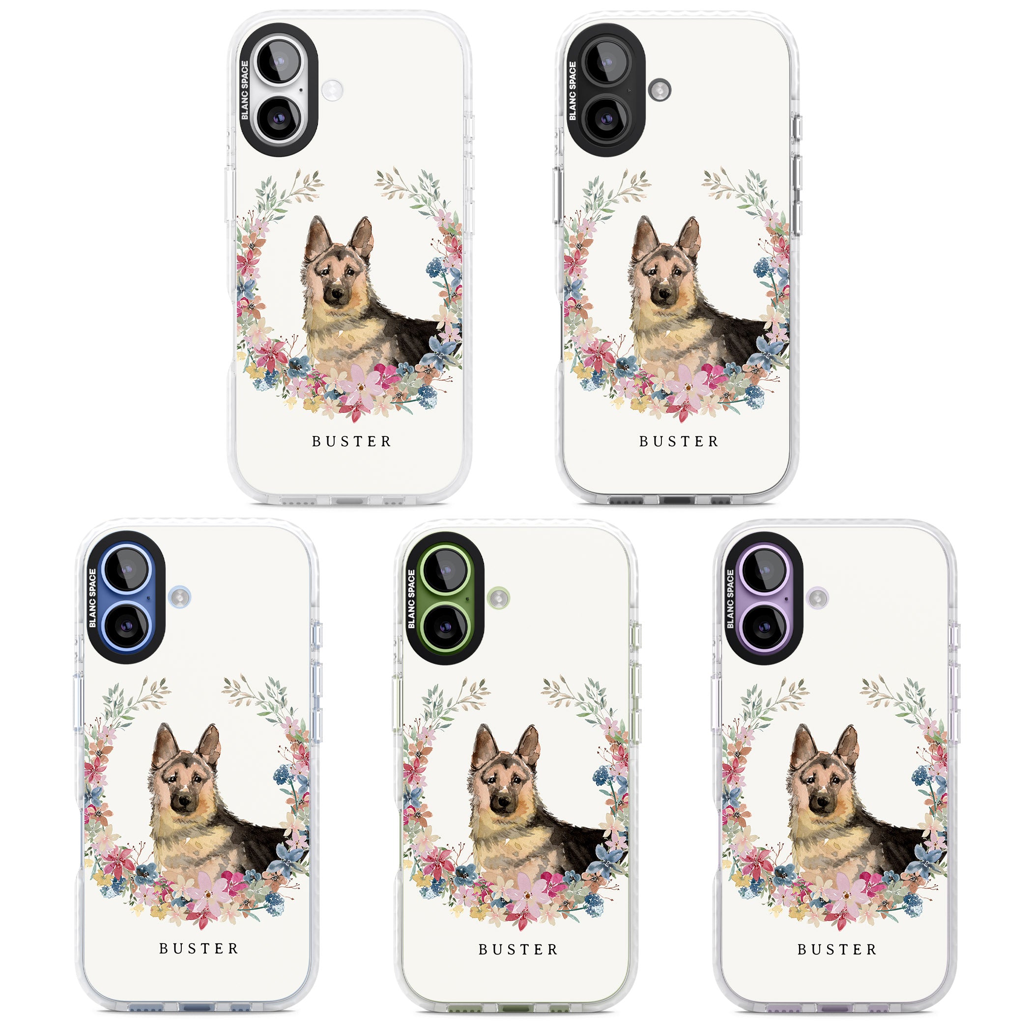 Personalised German Shepherd Floral Portrait iPhone 17 Impact Clear Phone Case APT Impact Protection