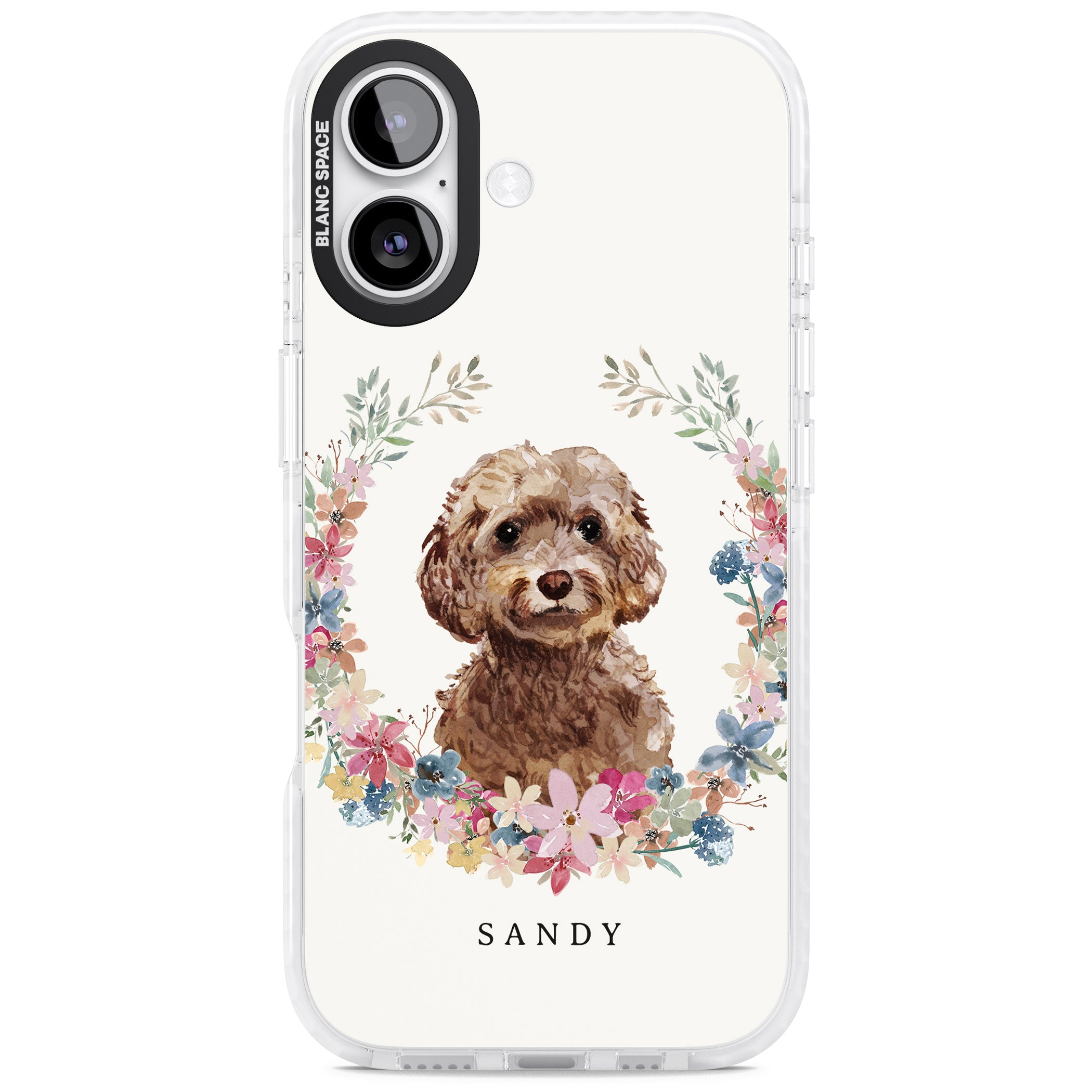 Personalised Brown Cockapoo Floral Portrait iPhone 17 Impact Clear Phone Case