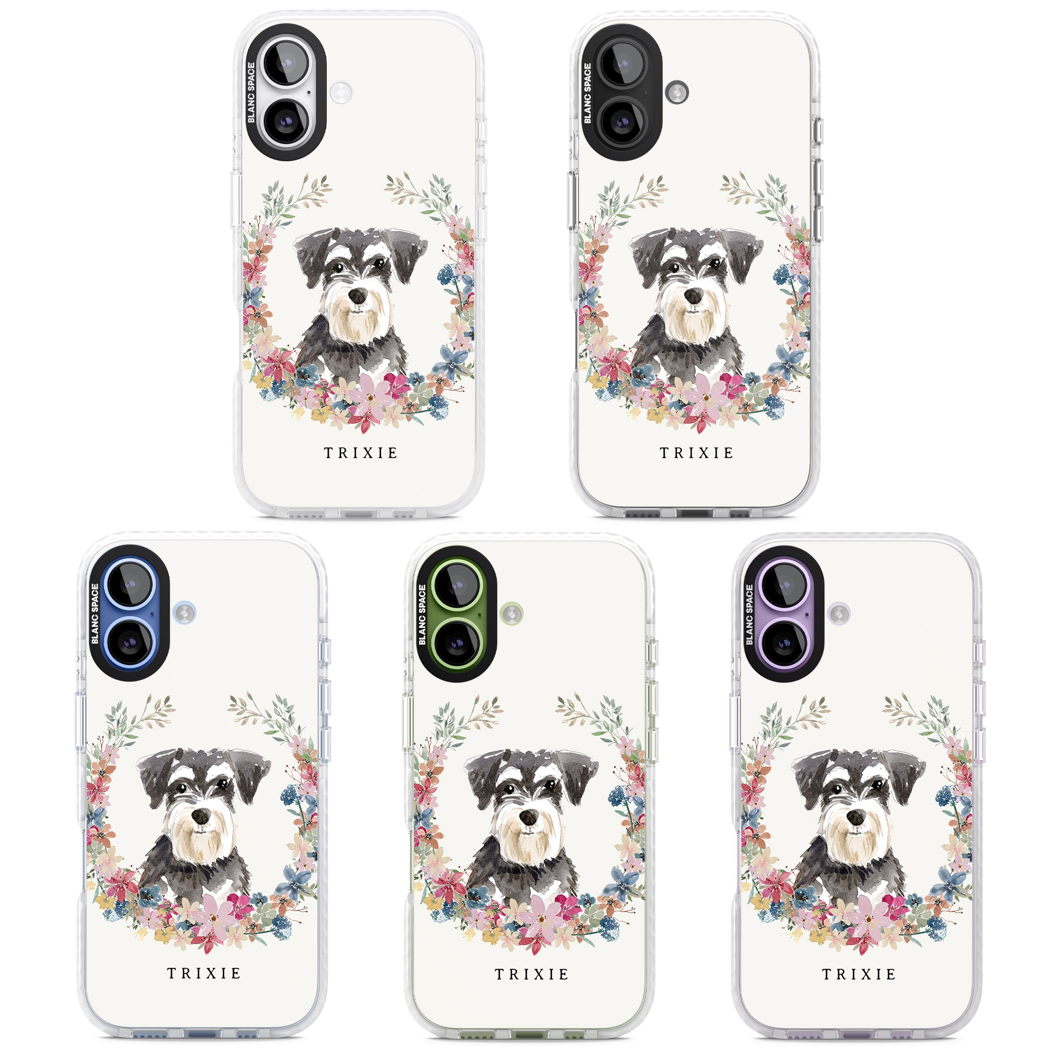 Personalised Watercolor Schnauzer Floral Portrait iPhone 17 Impact Clear Phone Case APT Impact Protection