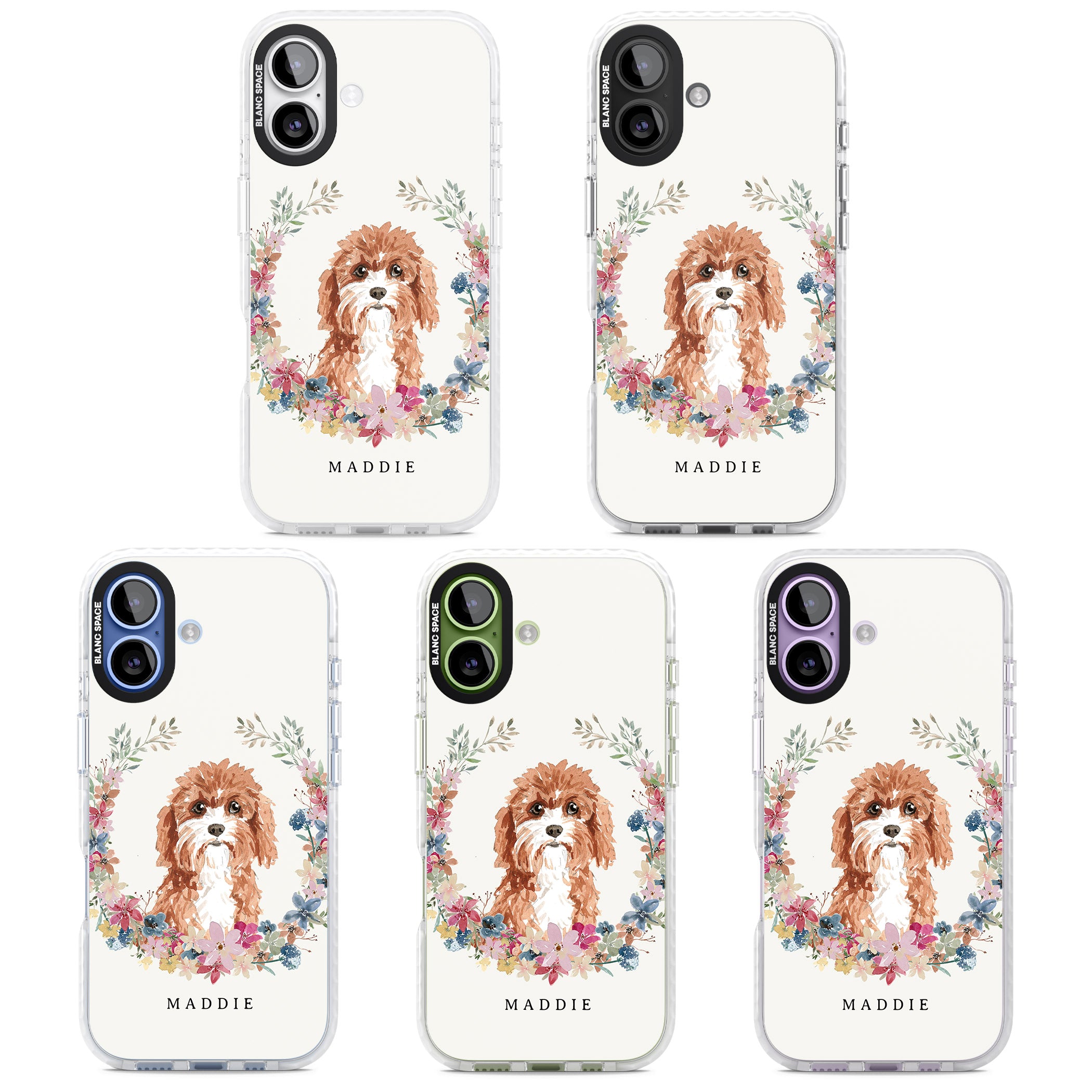 Personalised Cavapoo Floral Portrait iPhone 17 Impact Clear Phone Case APT Impact Protection