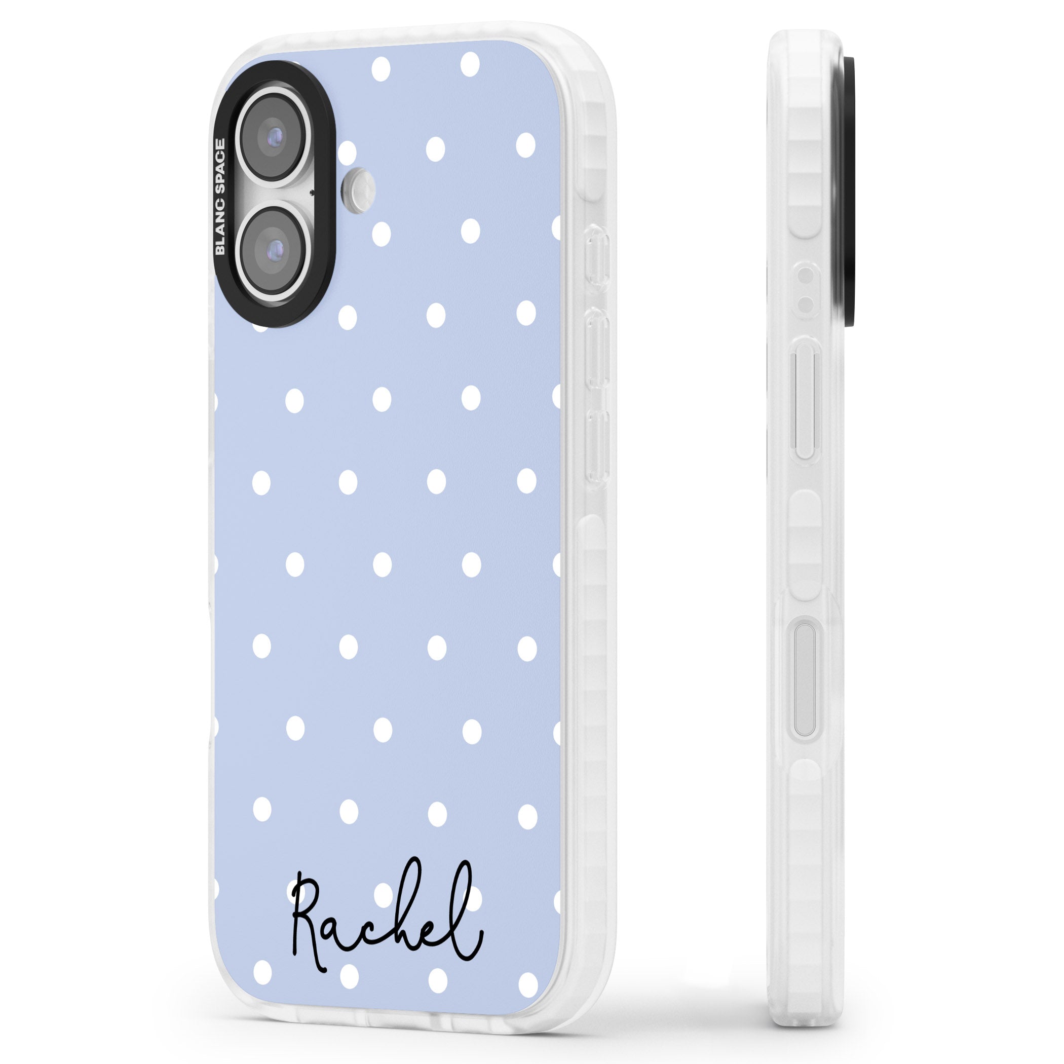 Personalised Simple Light Blue Dots iPhone 17 Impact Clear Phone Case Side Profile