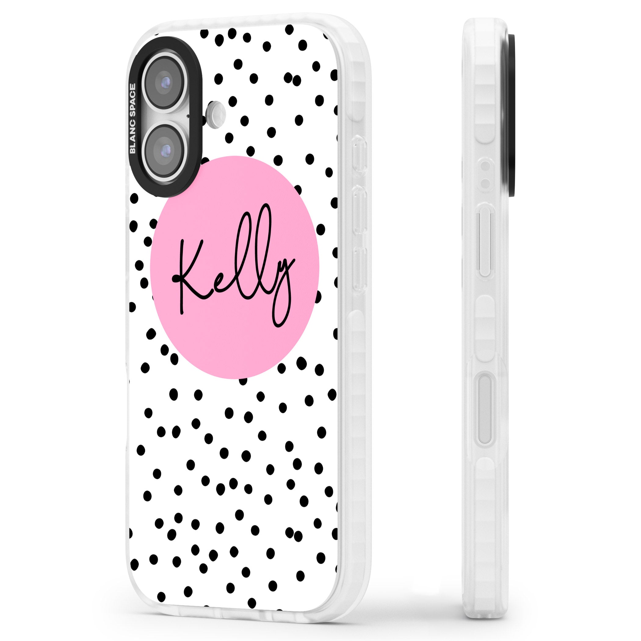Personalised Pink Circle & Dots iPhone 17 Impact Clear Phone Case Side Profile